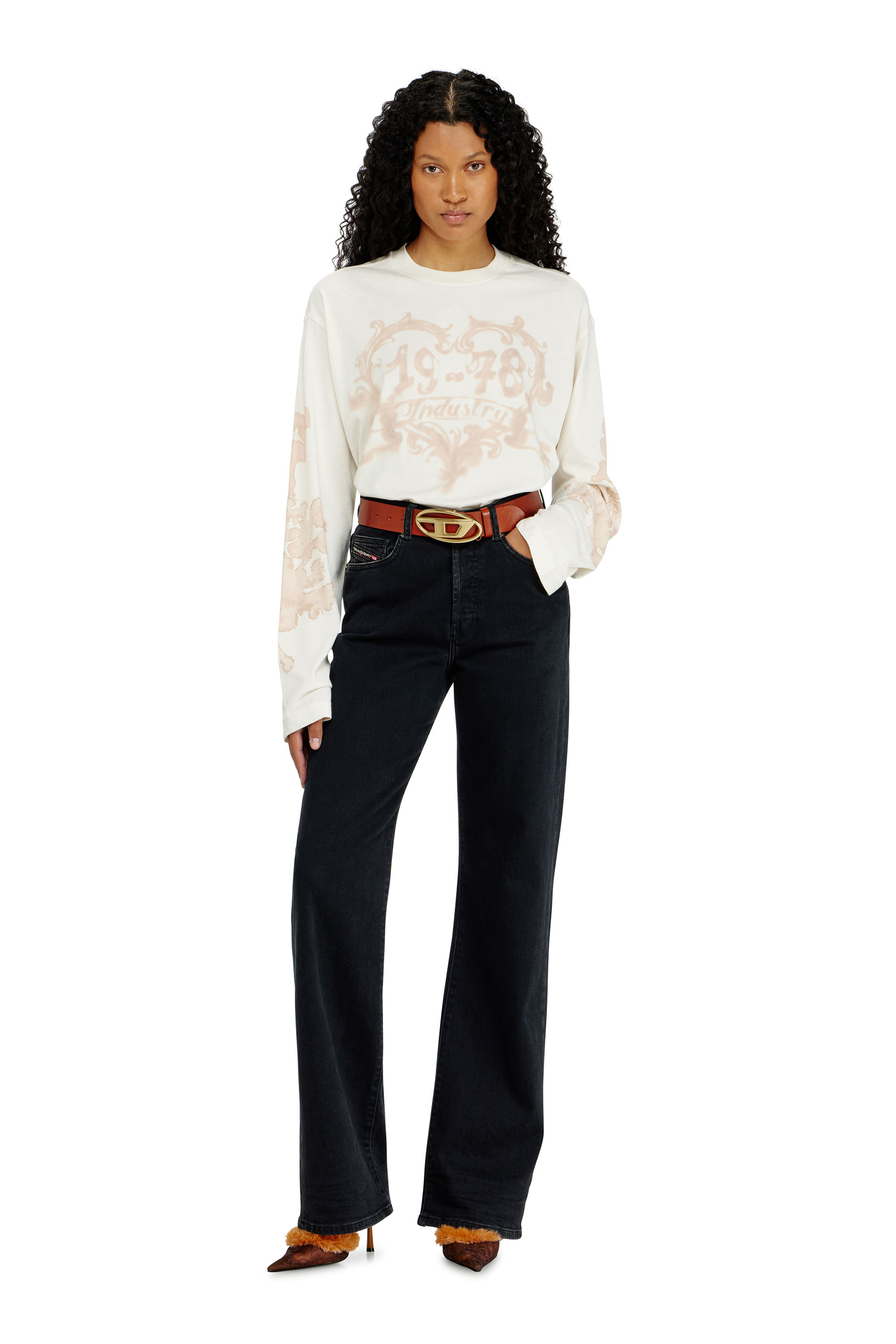 Diesel - T-HILARY-LS-AA1, Woman's Cotton long-sleeve T-shirt with graphic print in White - 1