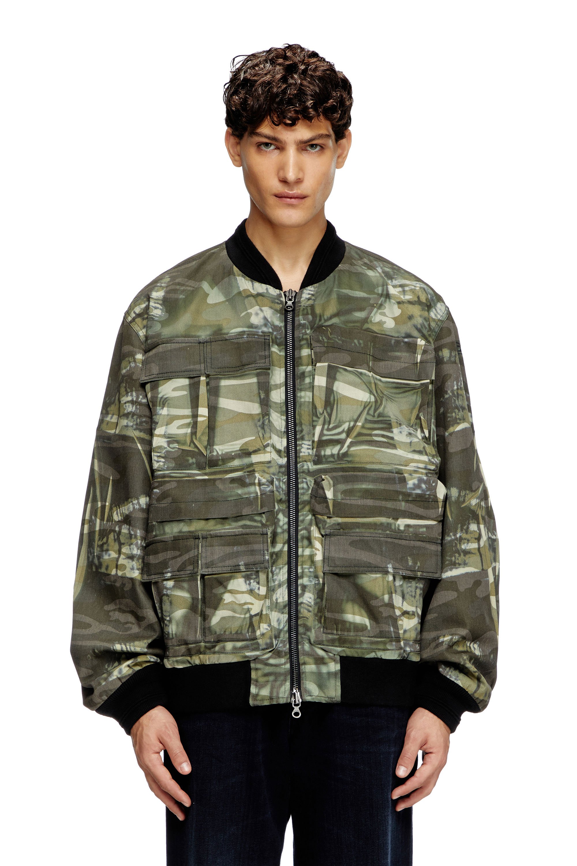 Diesel - J-MERTZ, Man's Camo jacket with creased print in Military Green - 1