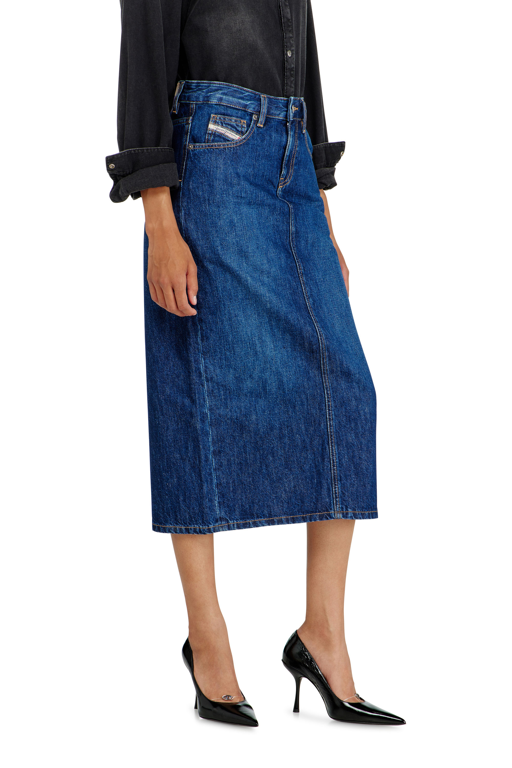 Diesel - DE-SKYE-D, Woman's Denim midi skirt in Medium blue - 5