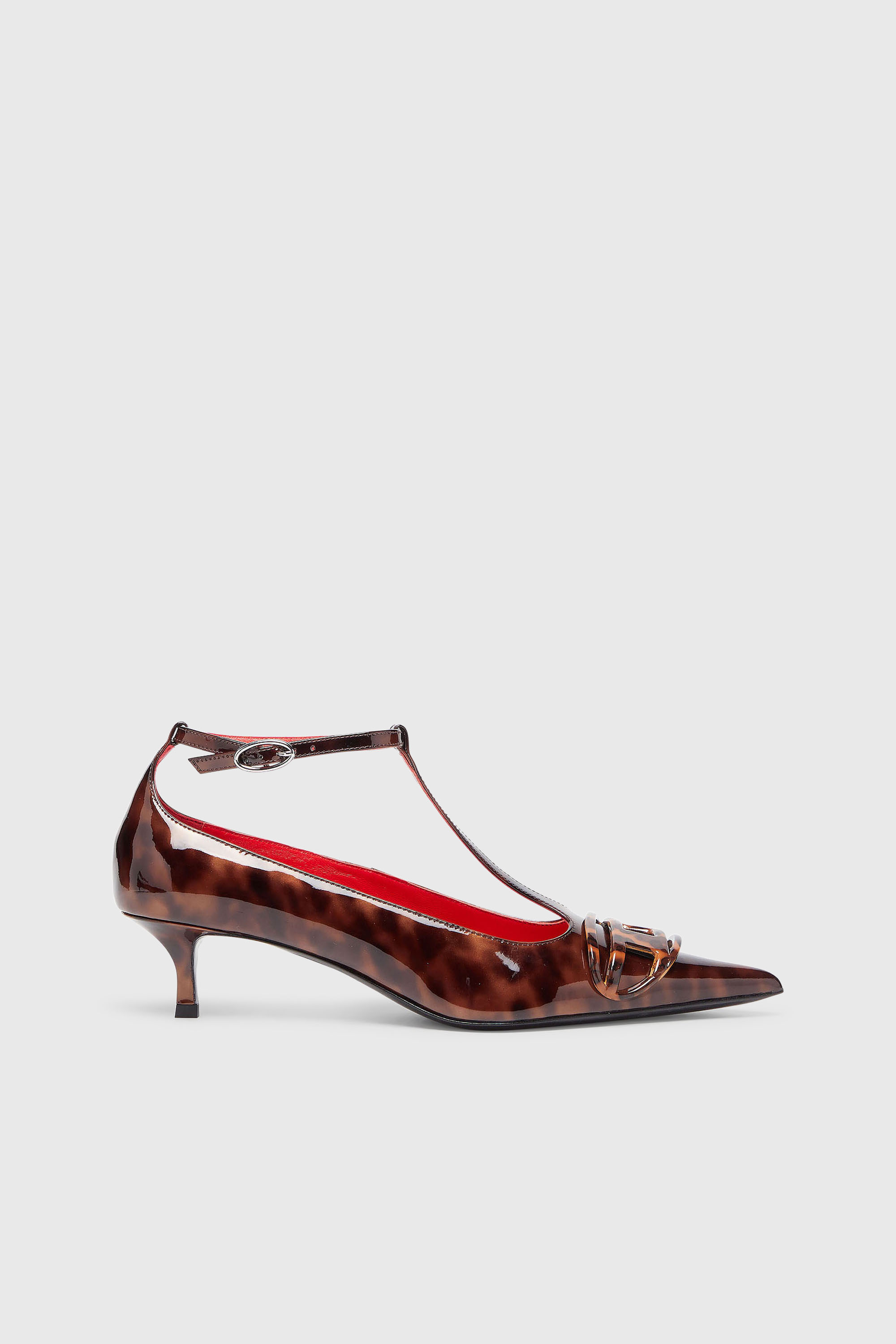 Diesel - D-VENUS KITTIE T-BAR, Woman's D-Venus - Patent leopard T-bar pumps in Brown - 1