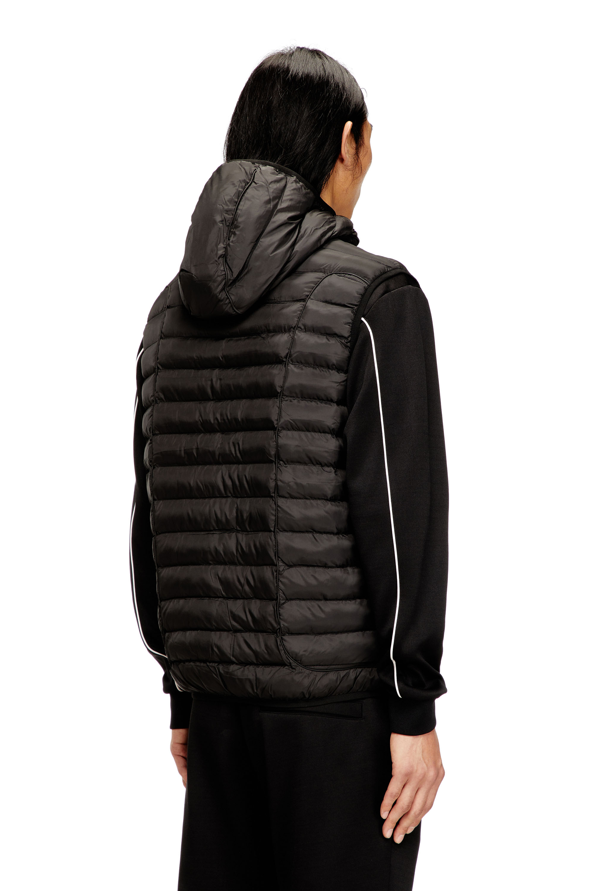 Diesel - W-TEMPLE, Man's Hooded puffer vest in light nylon in Black - 4