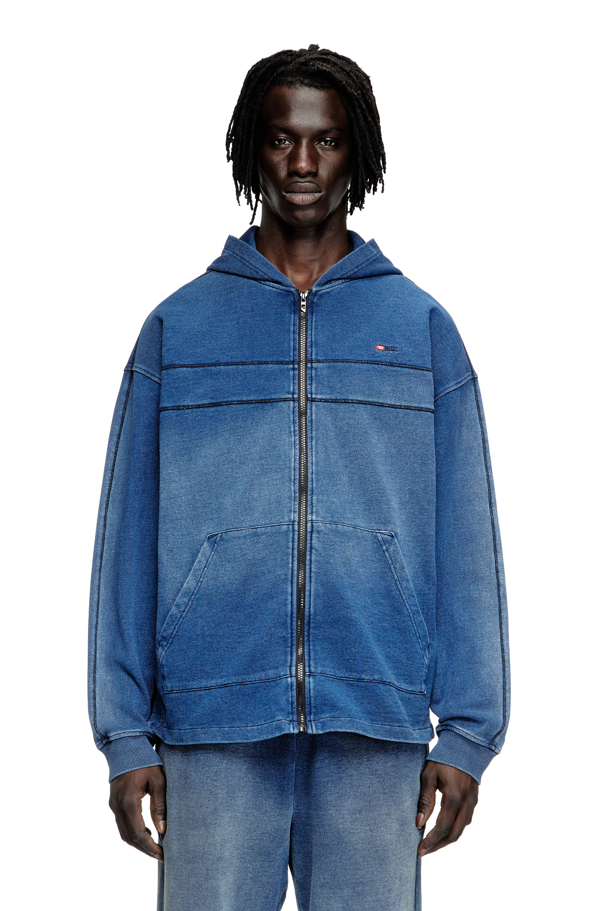 Diesel - S-BLAXT-HOOD-ZIP-NEW, Man's Hoodie in denim-look jersey in null - 1