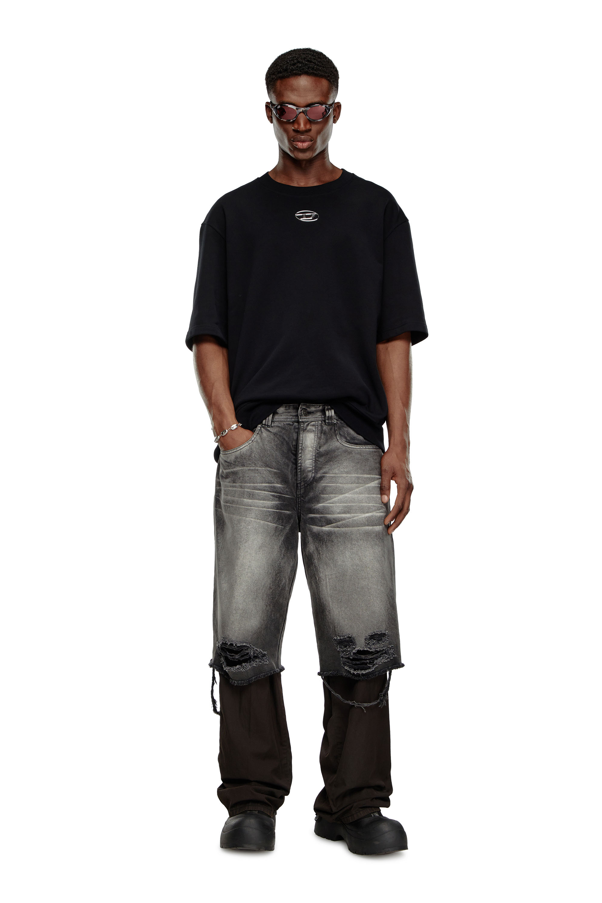 Diesel - S-COOLING-L1, Man's Short-sleeve sweatshirt with metallic logo in Black - 2