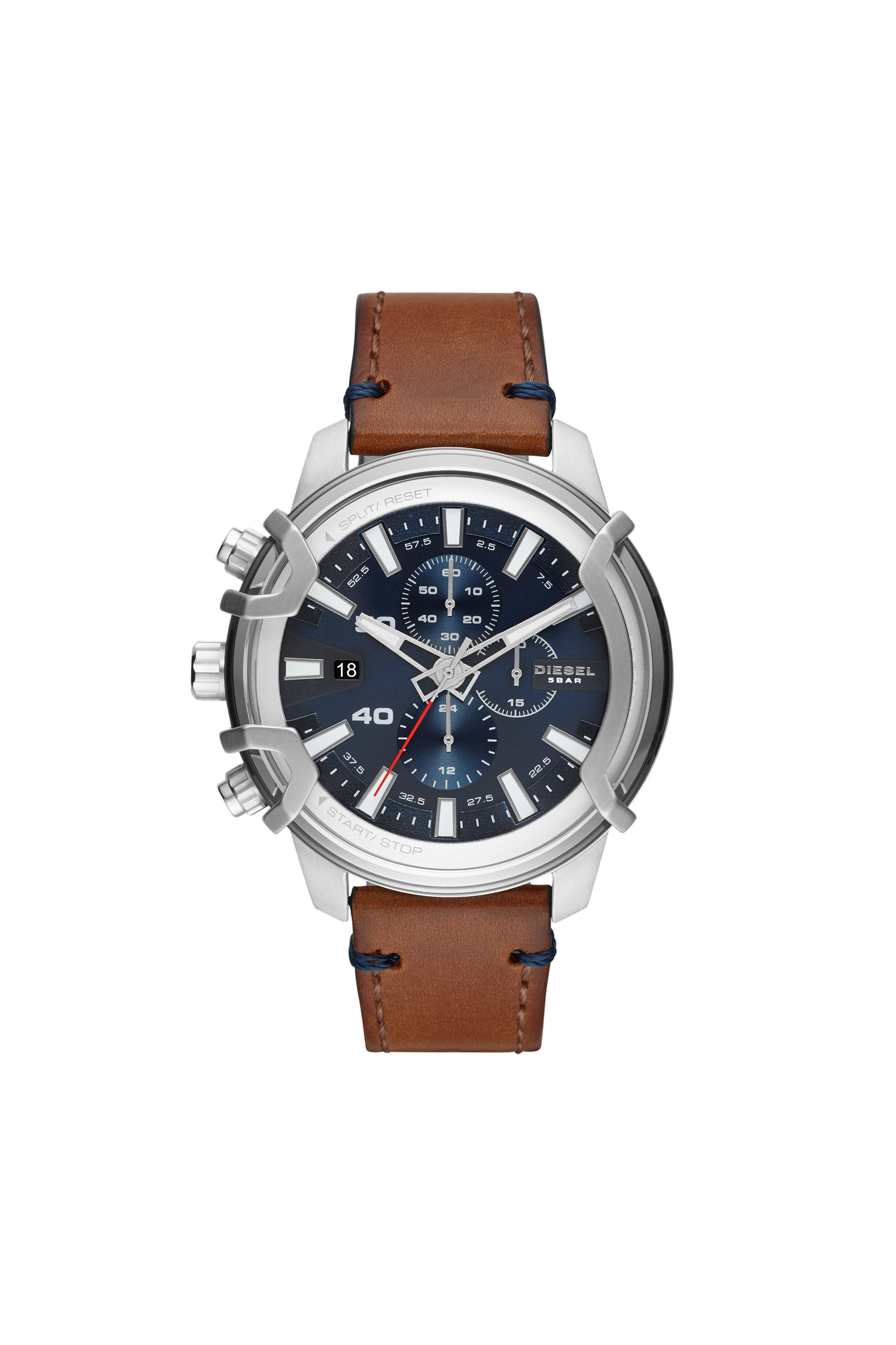 Diesel - DZ4518, Man's Griffed chronograph brown leather watch in Brown - 1