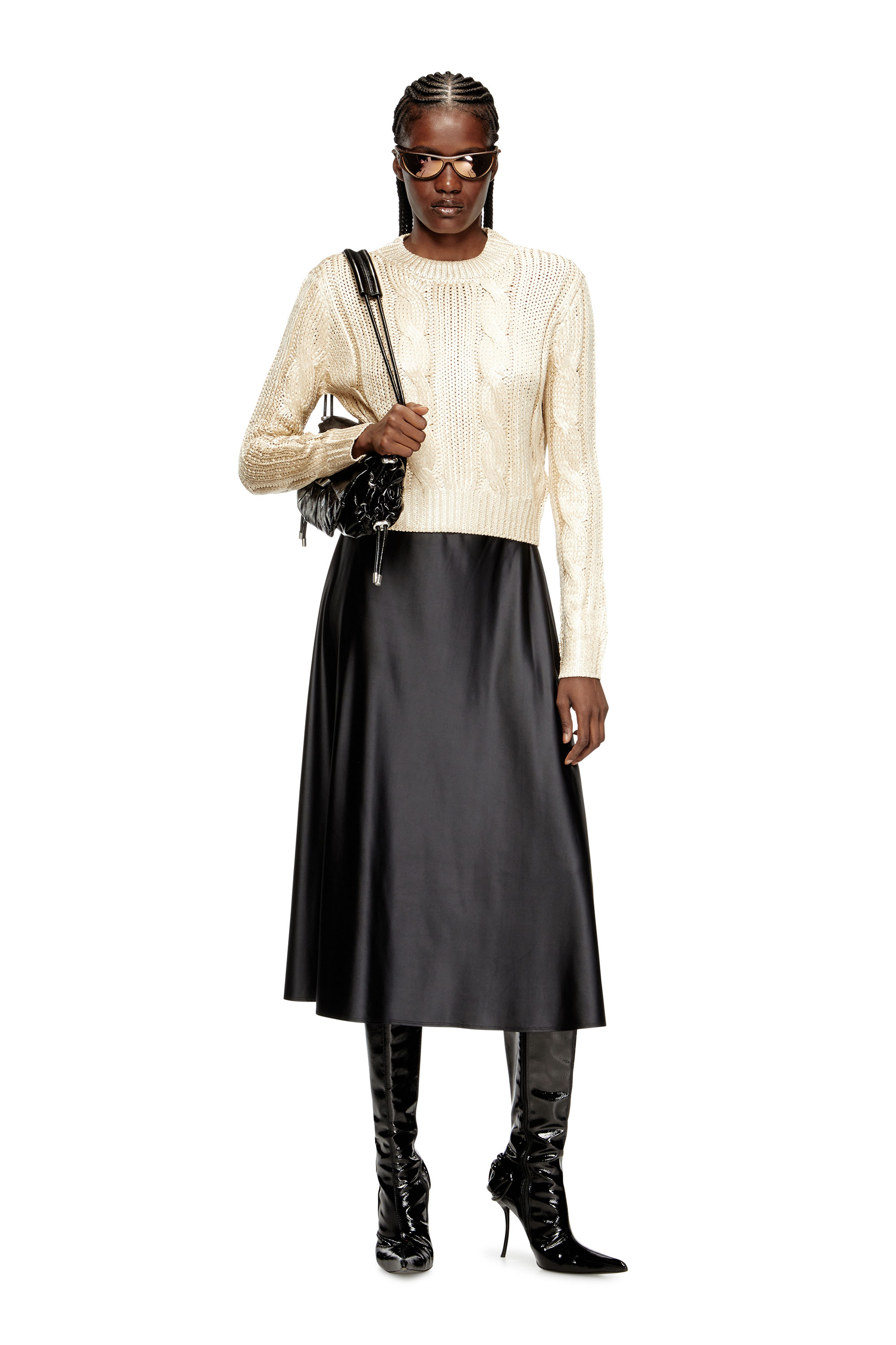 M-MICCHA, Beige Diesel - M-MICCHA, Woman's Cable-knit jumper with shiny effect in Beige - 1