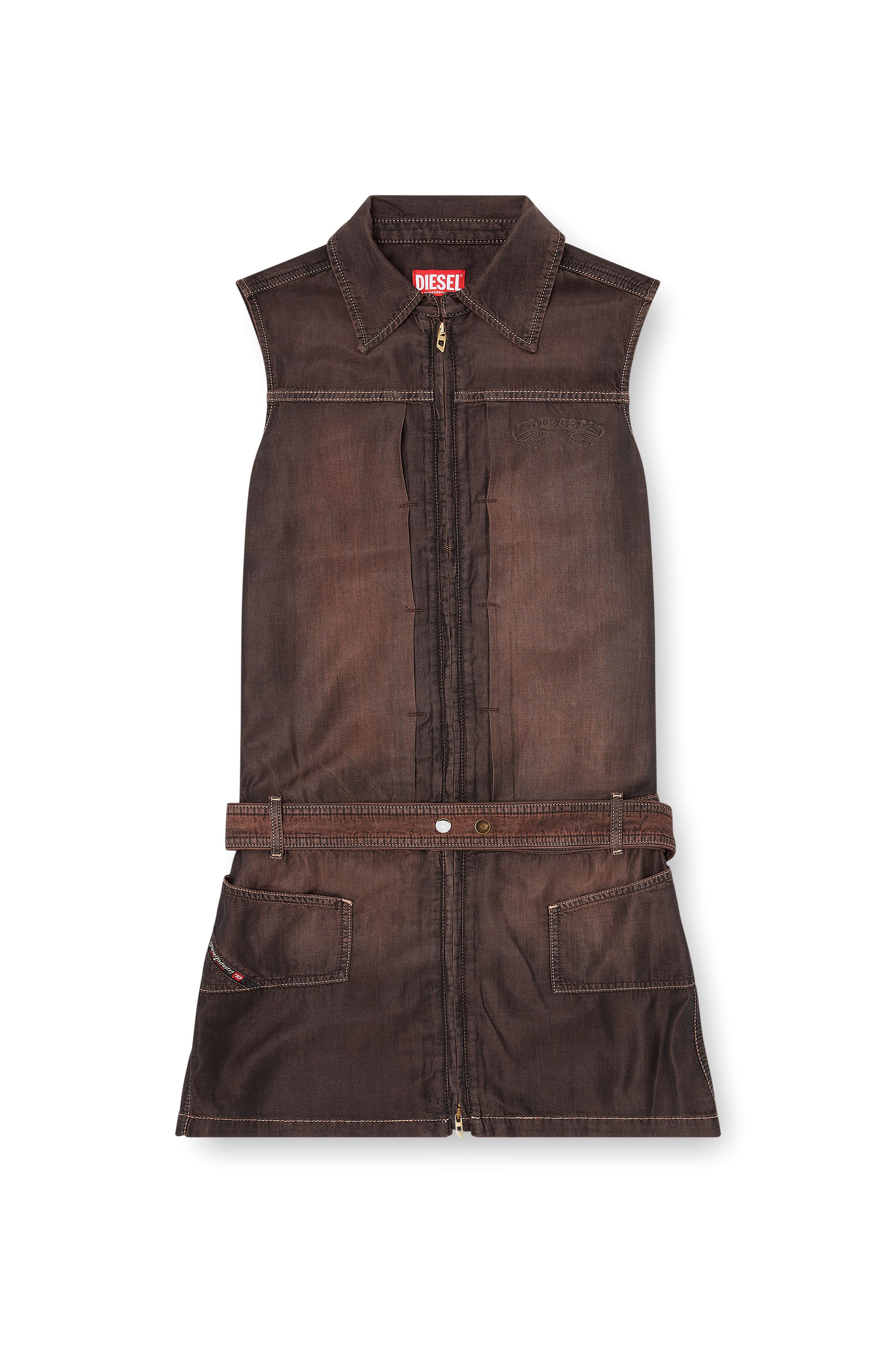 Diesel - DE-EDROS-S, Woman's Minidress in fluid coated denim in Brown - 3