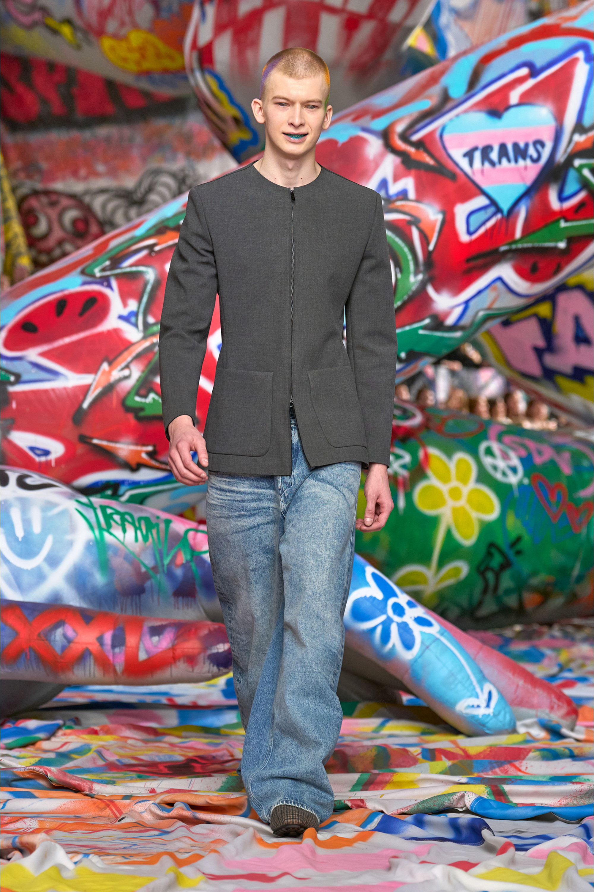 J-CESAR-NEO, Grey Diesel - J-CESAR-NEO, Man's Collarless jacket in neoprene-bonded fabric in Grey - 6