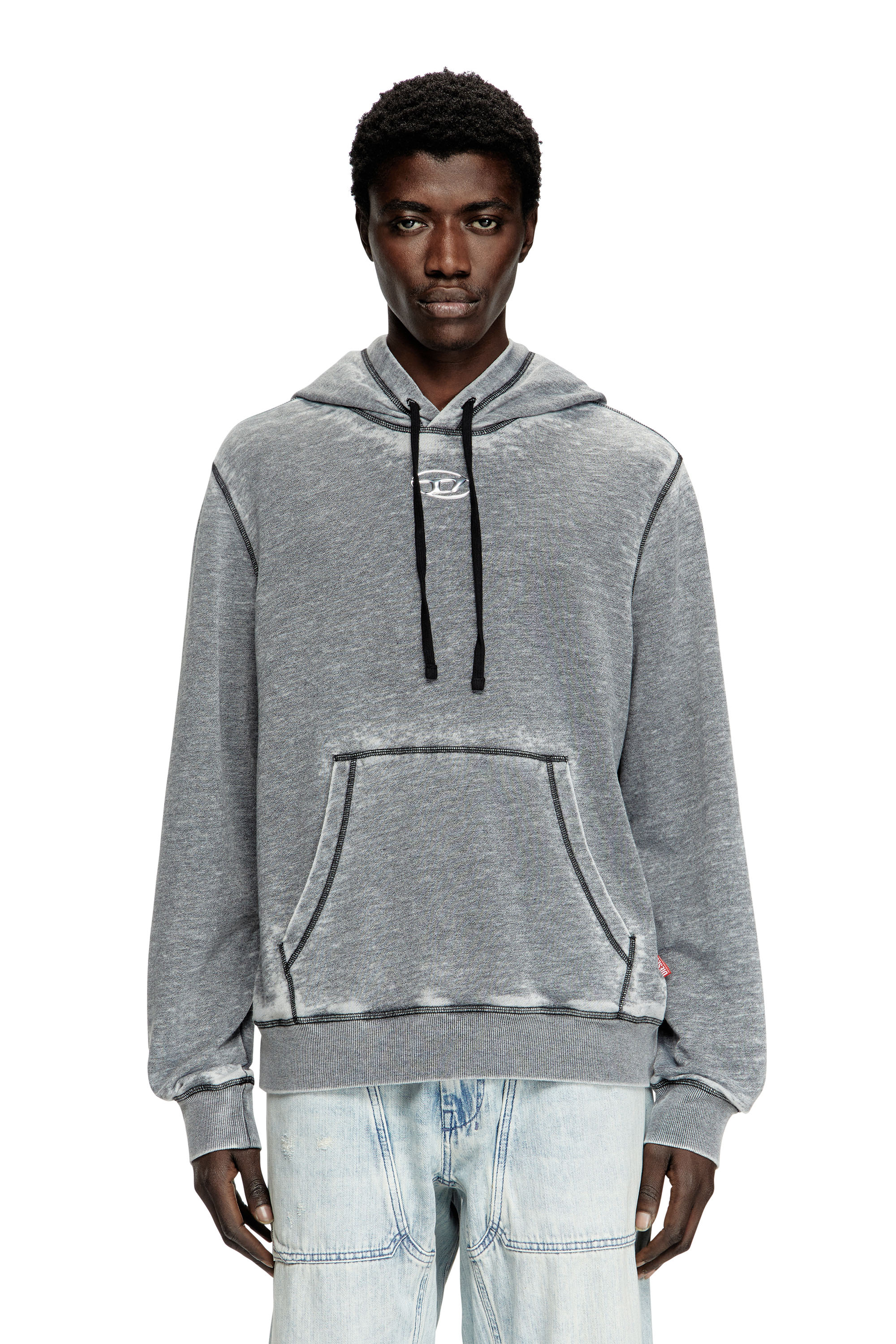 Diesel - S-GINN-HOOD-PAK, Man's Burnout hoodie with metal-look logo in Grey - 3