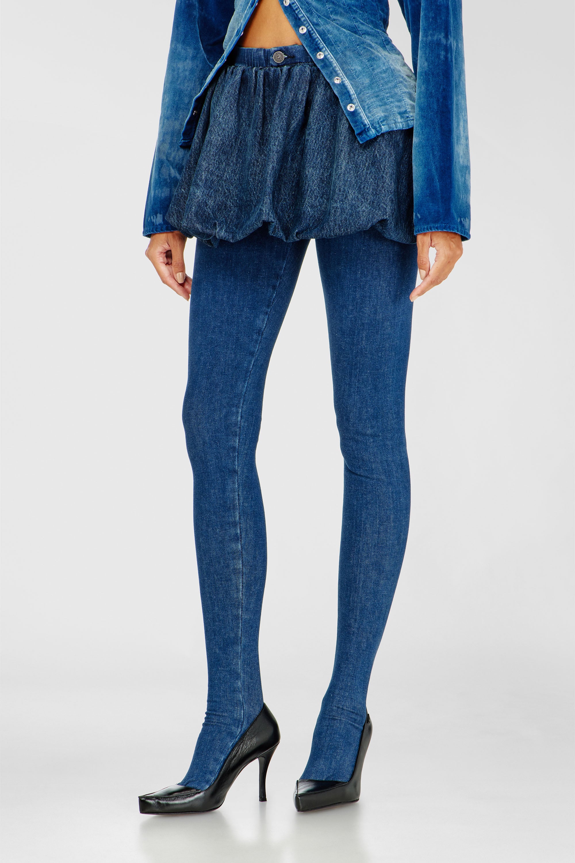Diesel - DE-MUJ-FSJ2, Woman's Short bubble skirt in denim in Dark Blue - 1