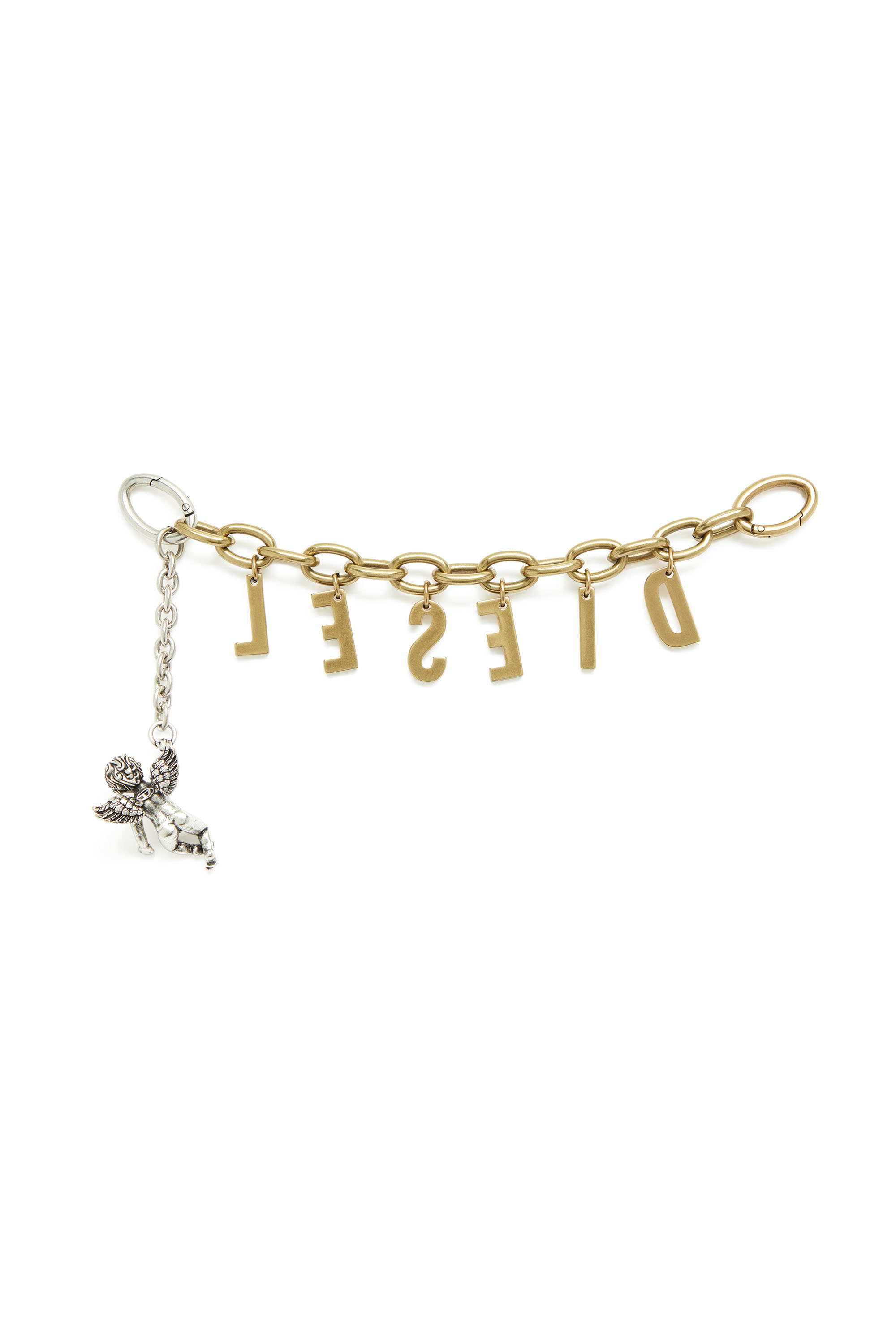 Diesel - CHAIN-D III S, Woman's Metal letter charm with cherub in Gold - 3