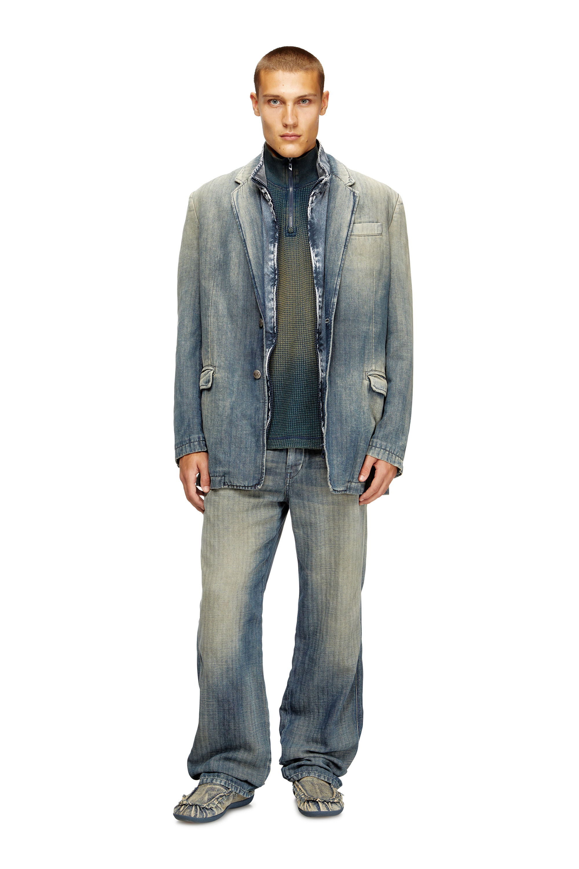 Diesel - D-REGER-D, Unisex's Blazer in dirt-effect herringbone denim in Grey/Blue - 2