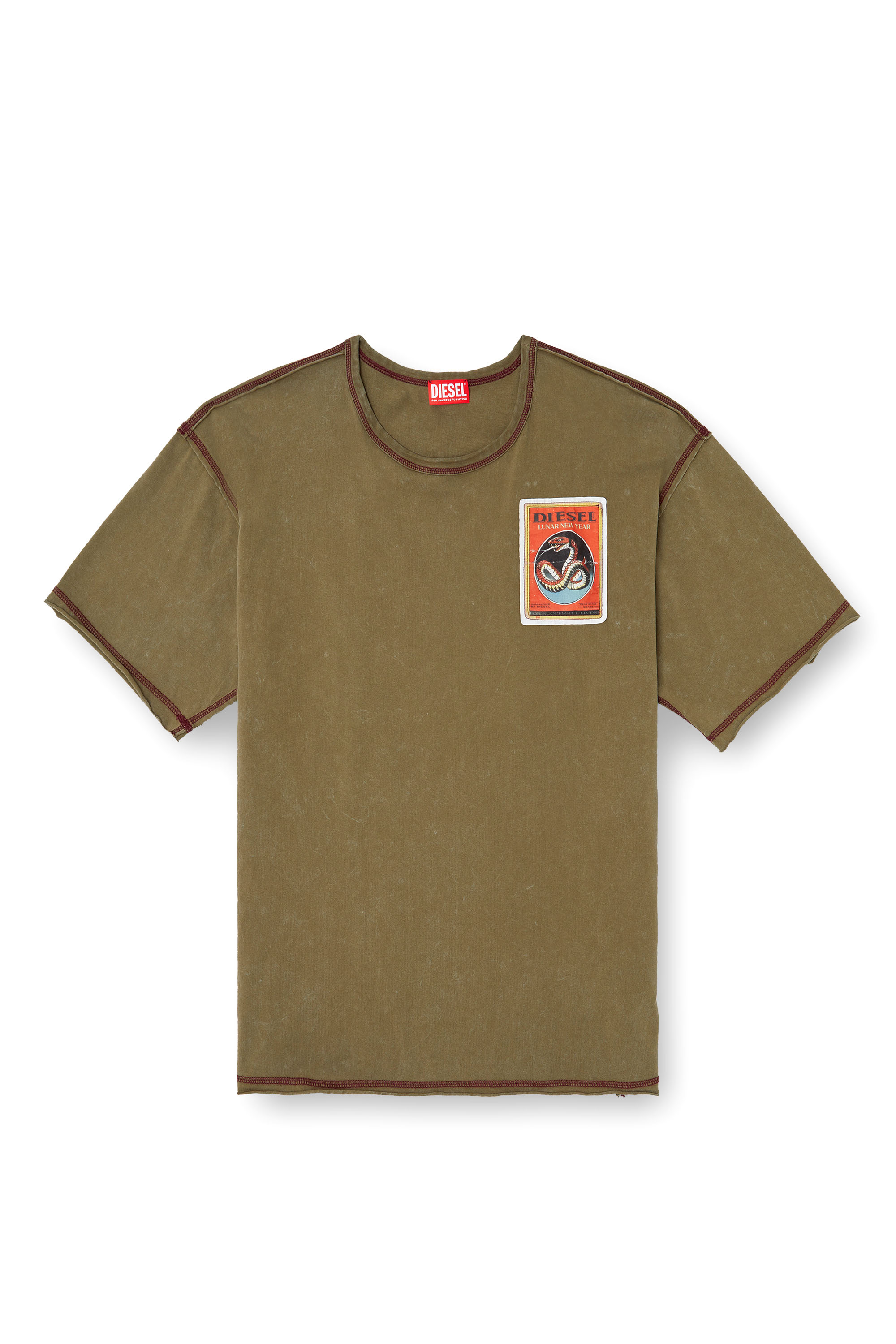 Diesel - CL-T-BOXT-SNAKE, Unisex's Treated T-shirt with snake patches in Olive Green - 4