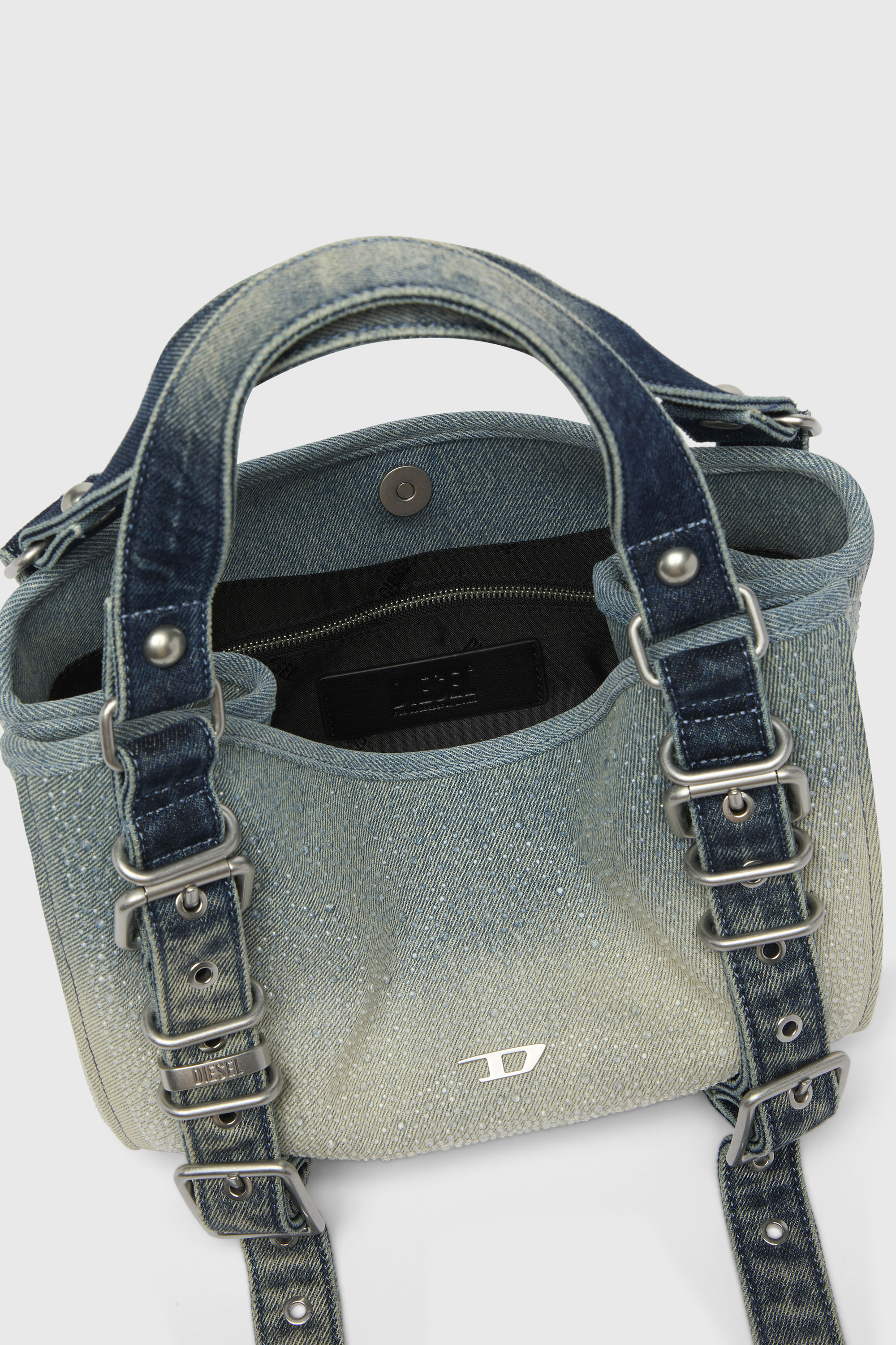 Diesel - D-ONE TOPHANDLE S, Woman's D-One-Small top-handle bag in crystal solarised denim in Blue - 6