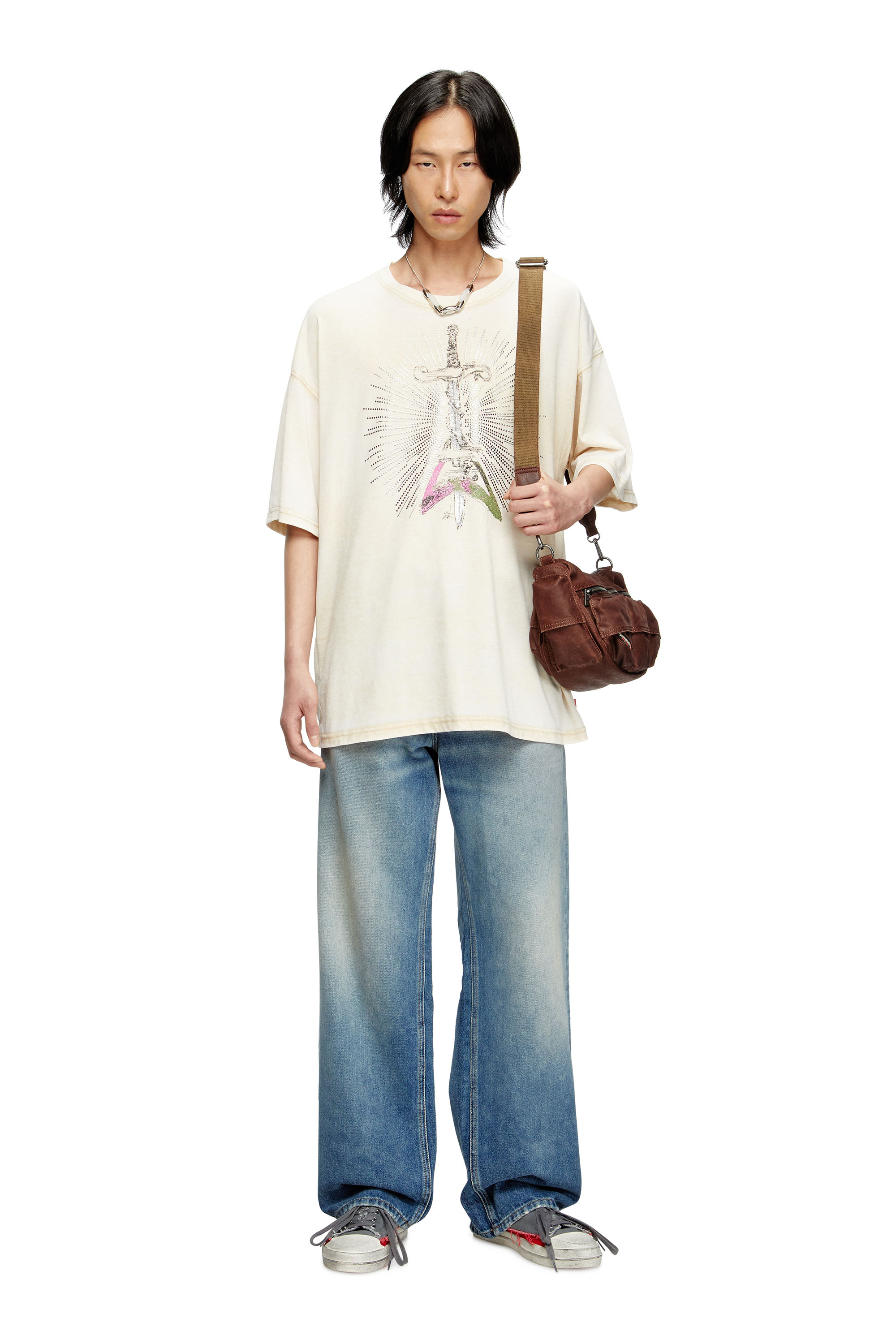 Diesel - T-BOXT-T18, Man's T-shirt with sword print in Beige - 1