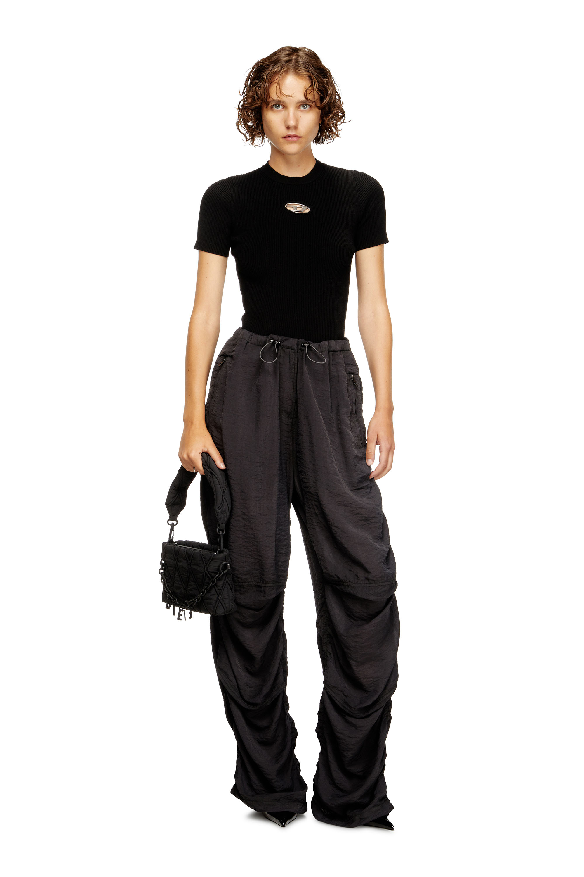 M-VALARI-SS, Black Diesel - M-VALARI-SS, Woman's Short-sleeve jumper with metal Oval D in Black - 1