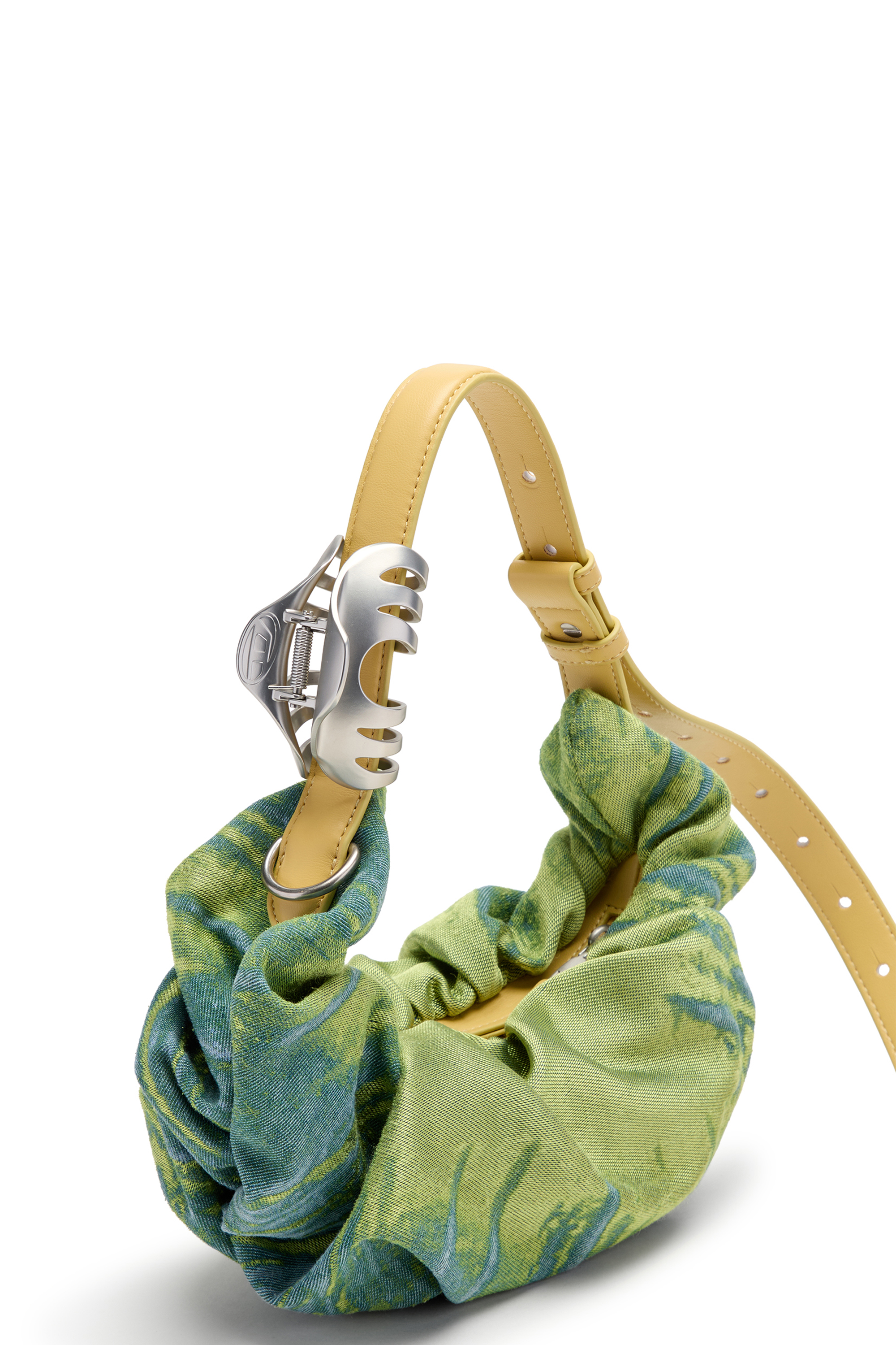 Diesel - GRAB-D HOBO S, Woman's Grab-D-Scrunched hobo bag in satin denim in Green - 3