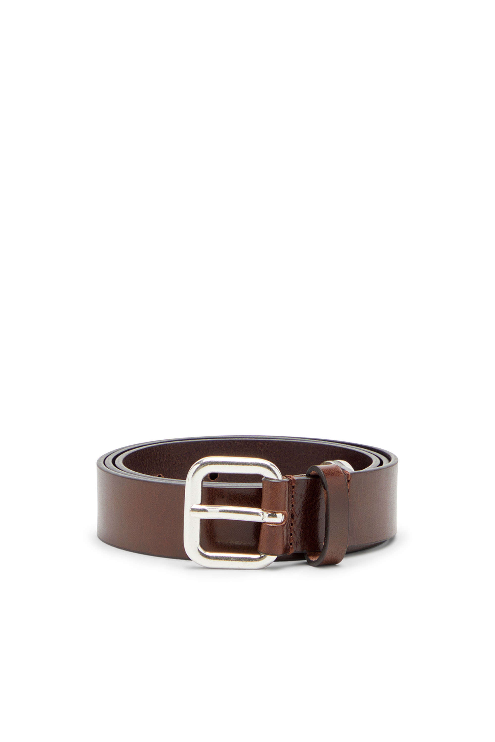 Diesel - B-INLAY, Unisex's Leather belt with oval D logo in Brown - 1