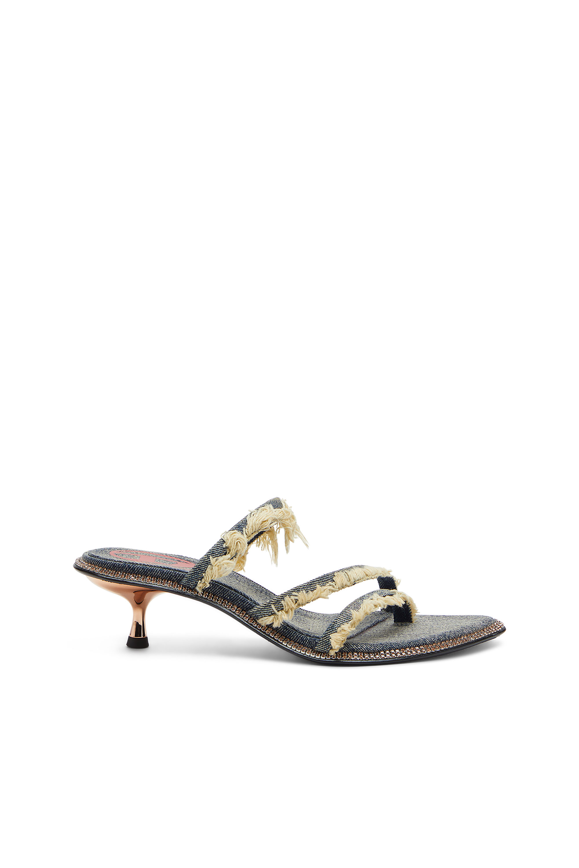 Diesel - D-HAVANNA KITTIE, Woman's D-Havanna Kittie-Frayed-denim mules with crystals in Blue - 1
