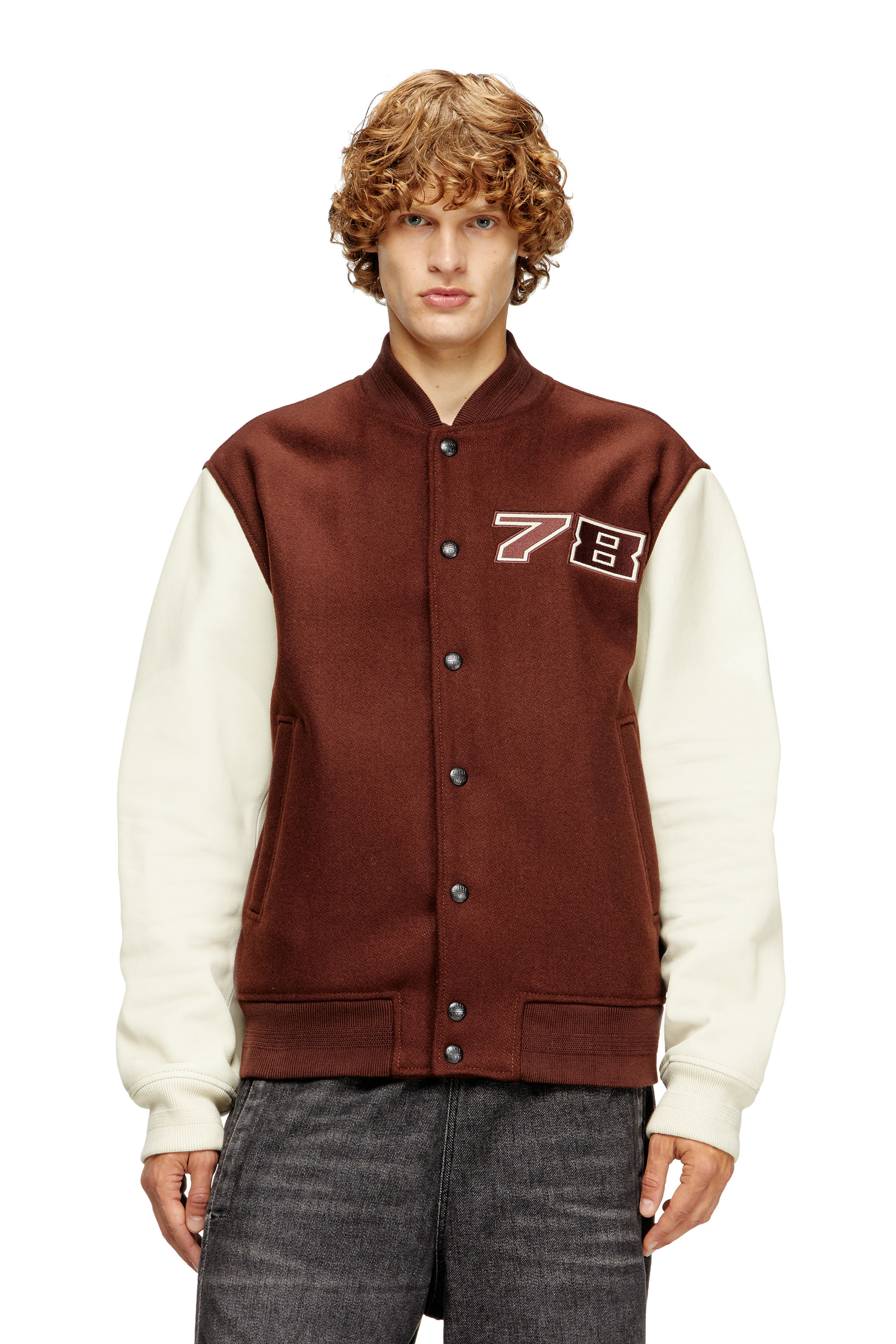 Diesel - L-KOPF, Man's Padded bomber jacket in wool and leather in Brown - 3