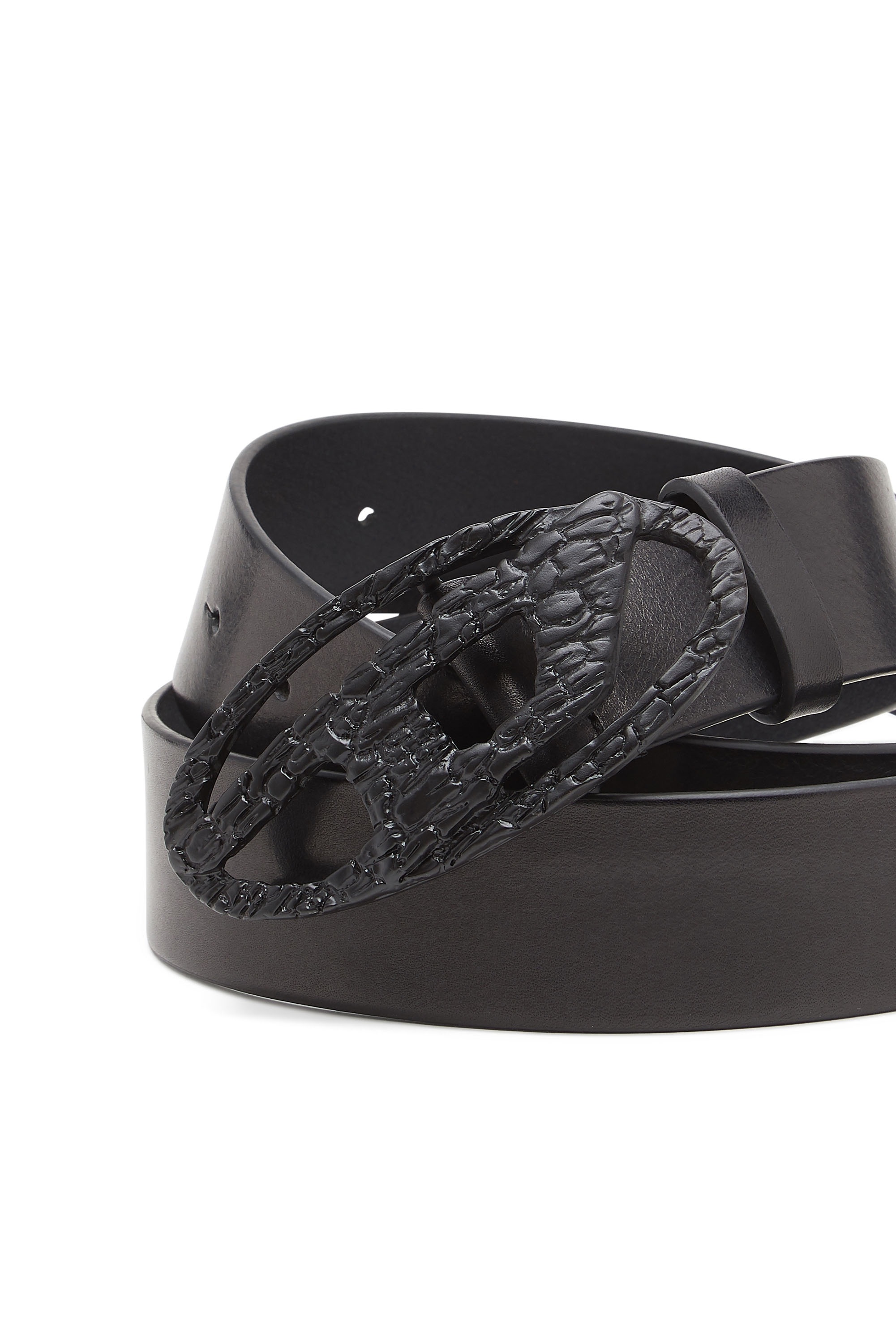 Diesel - B-1DR, Unisex's Smooth leather belt with cracked D buckle in Black - 3