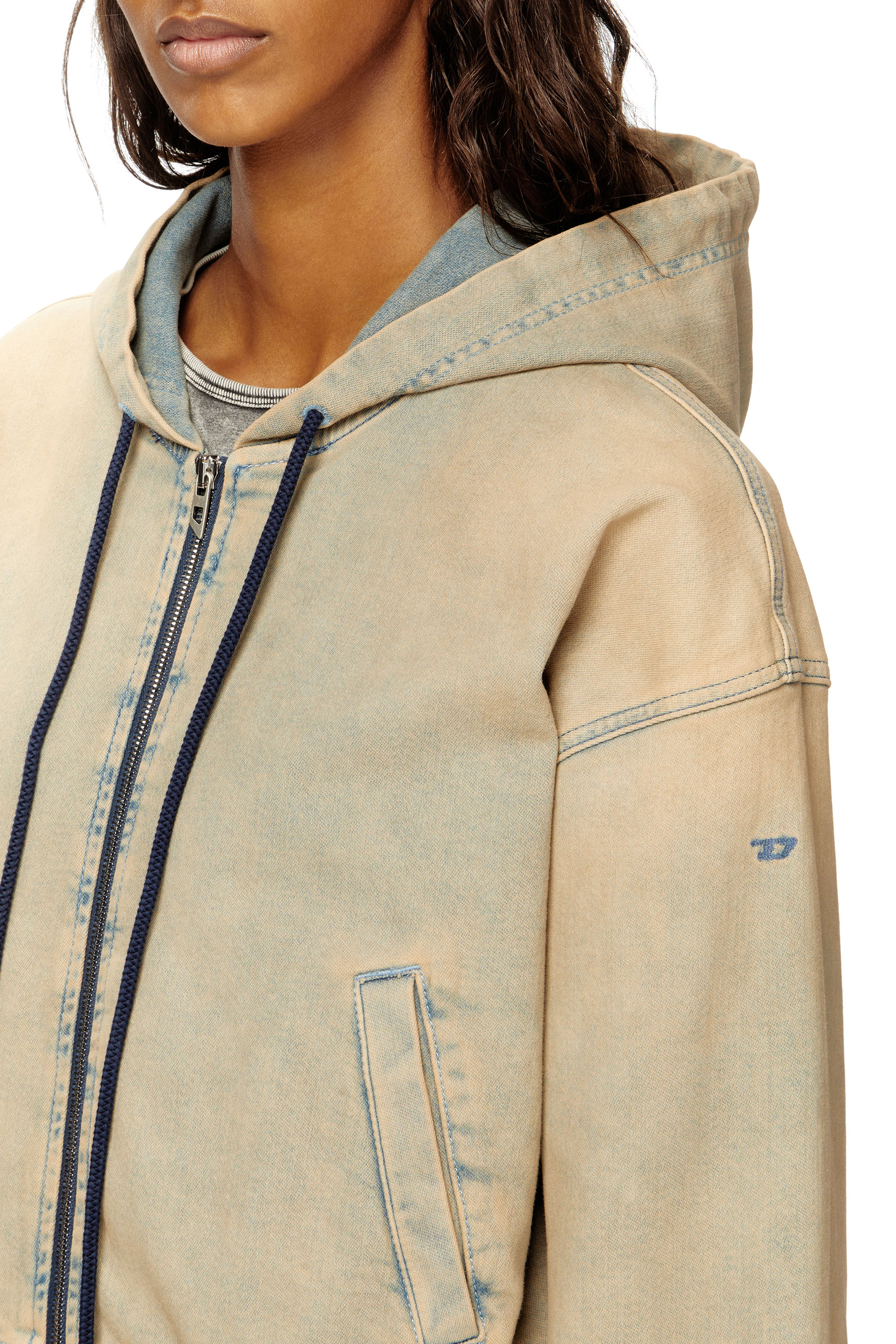 Diesel - DE-GIRI-CROP JOGG, Woman's Zipped hoodie in coloured JoggJeans in Beige/Blue - 5