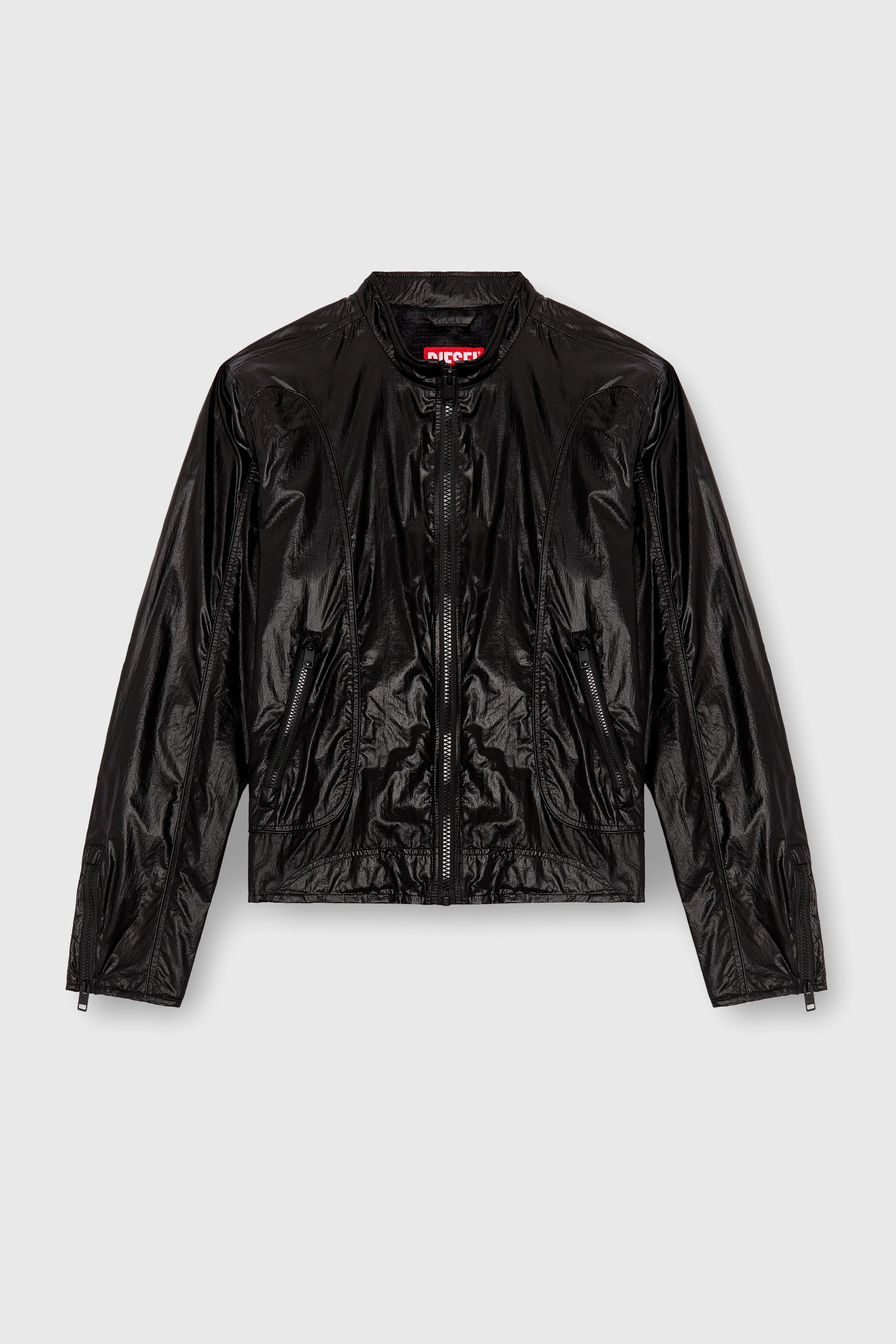 Diesel - J-CLAYS, Man's Biker jacket in shiny ripstop in Black - 2