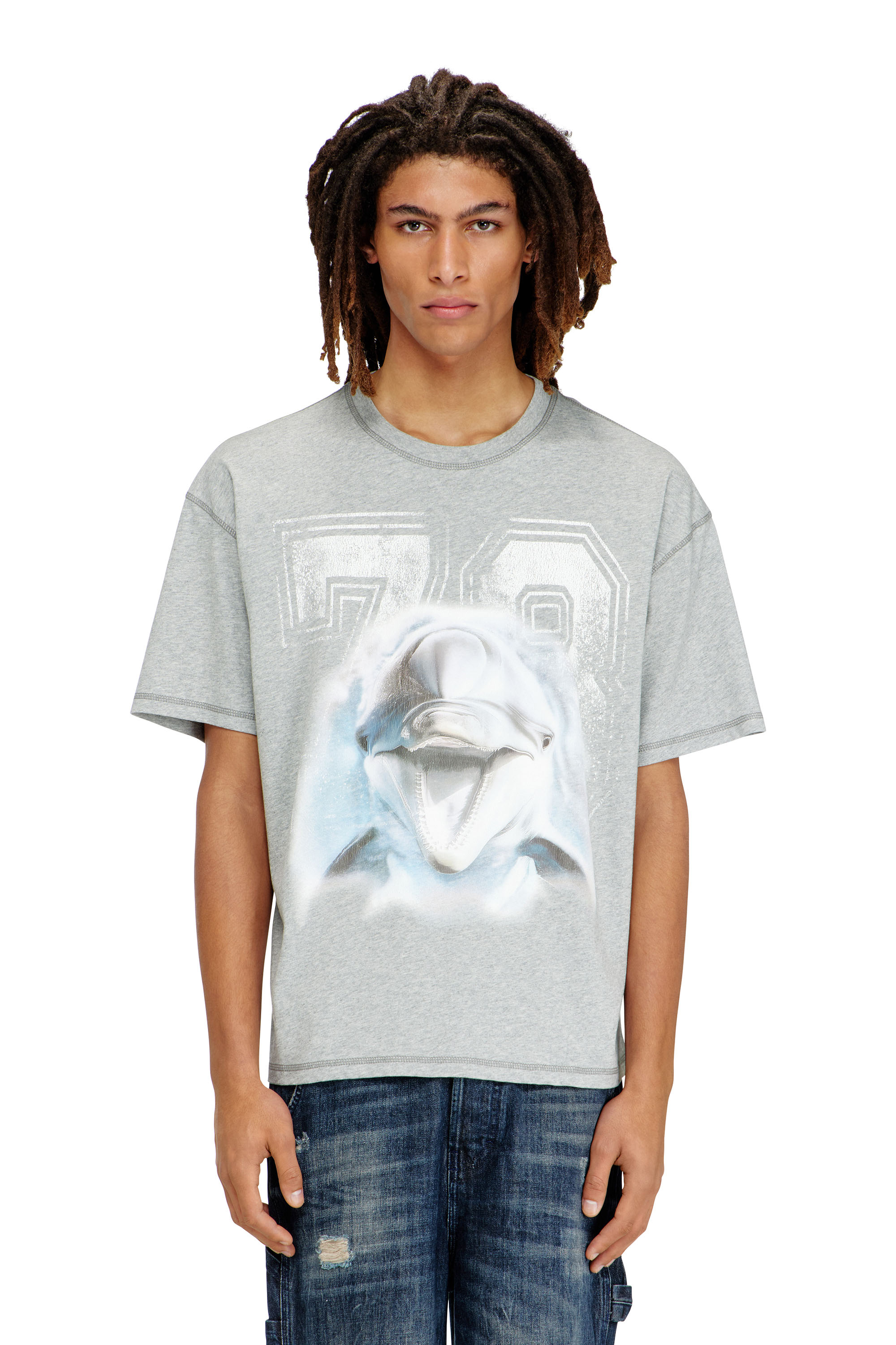 Diesel - T-BOXT-DOLPHIN, Man's Relaxed T-shirt with dolphin graphic in Grey - 3