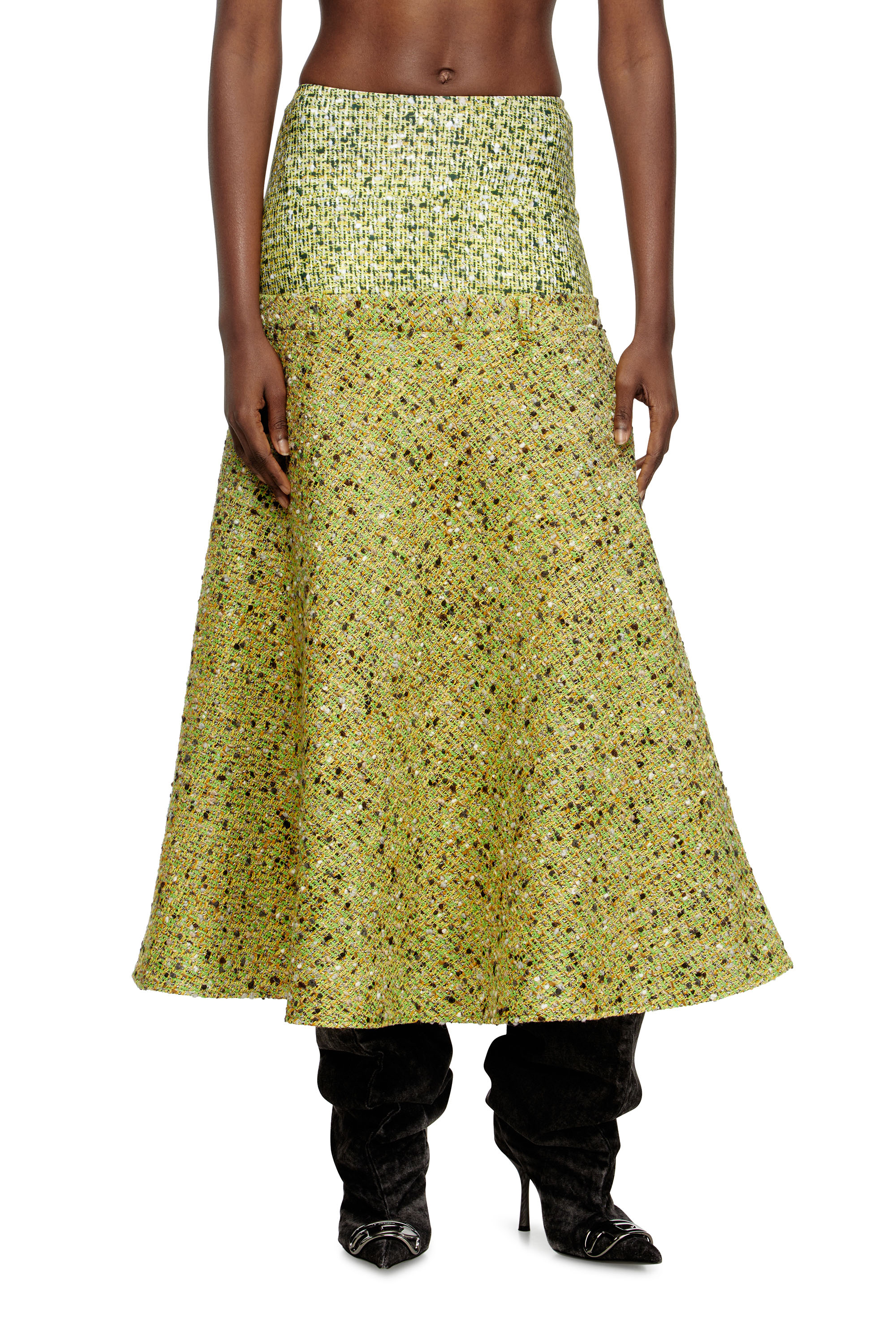 O-GRACE-MIX, Green Diesel - O-GRACE-MIX, Woman's Bouclé skirt with lycra waist in Green - 3