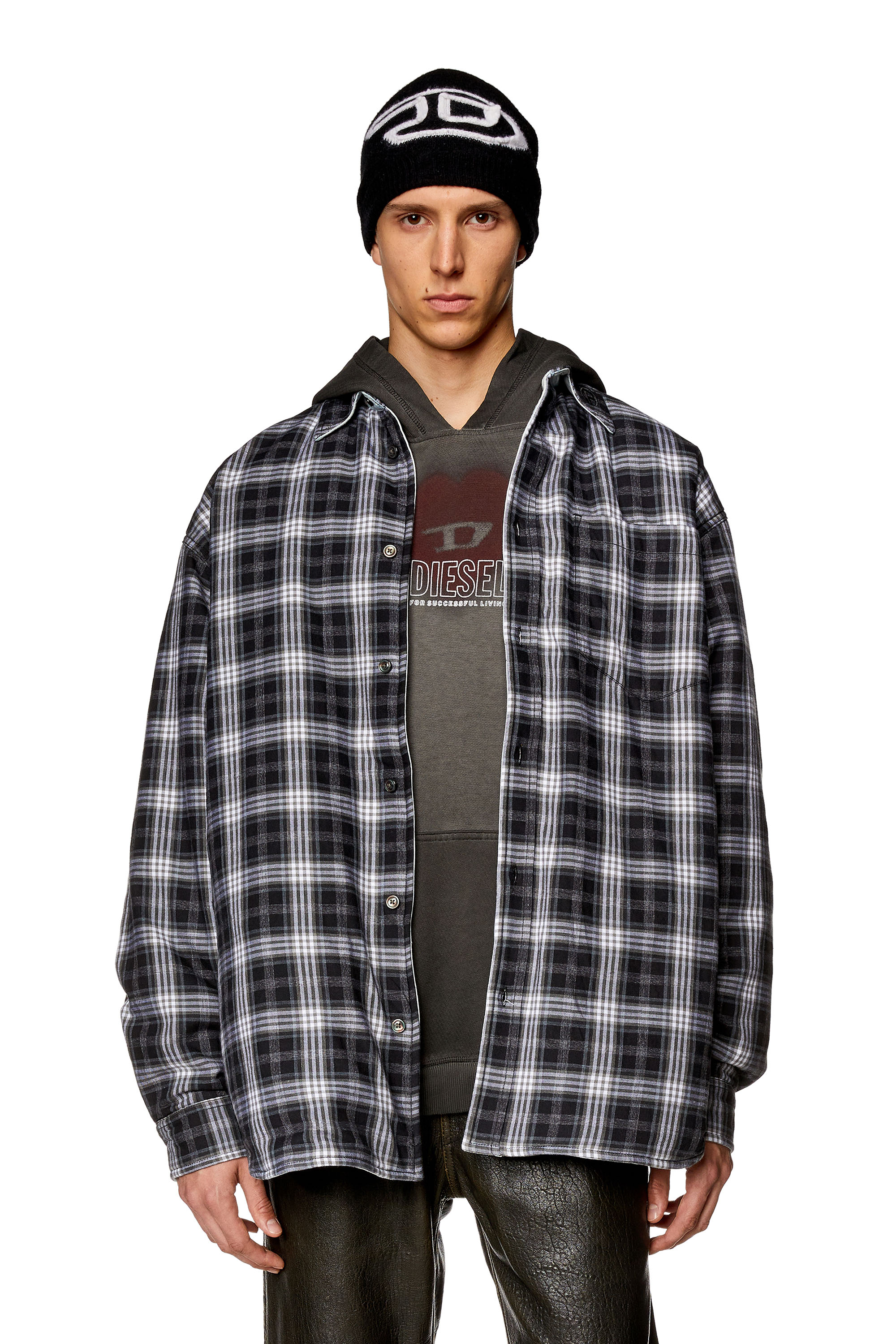 Diesel - S-DEWNY-DOUBLE-CHECK-A, Man Reversible padded overshirt in Multicolor - Image 1