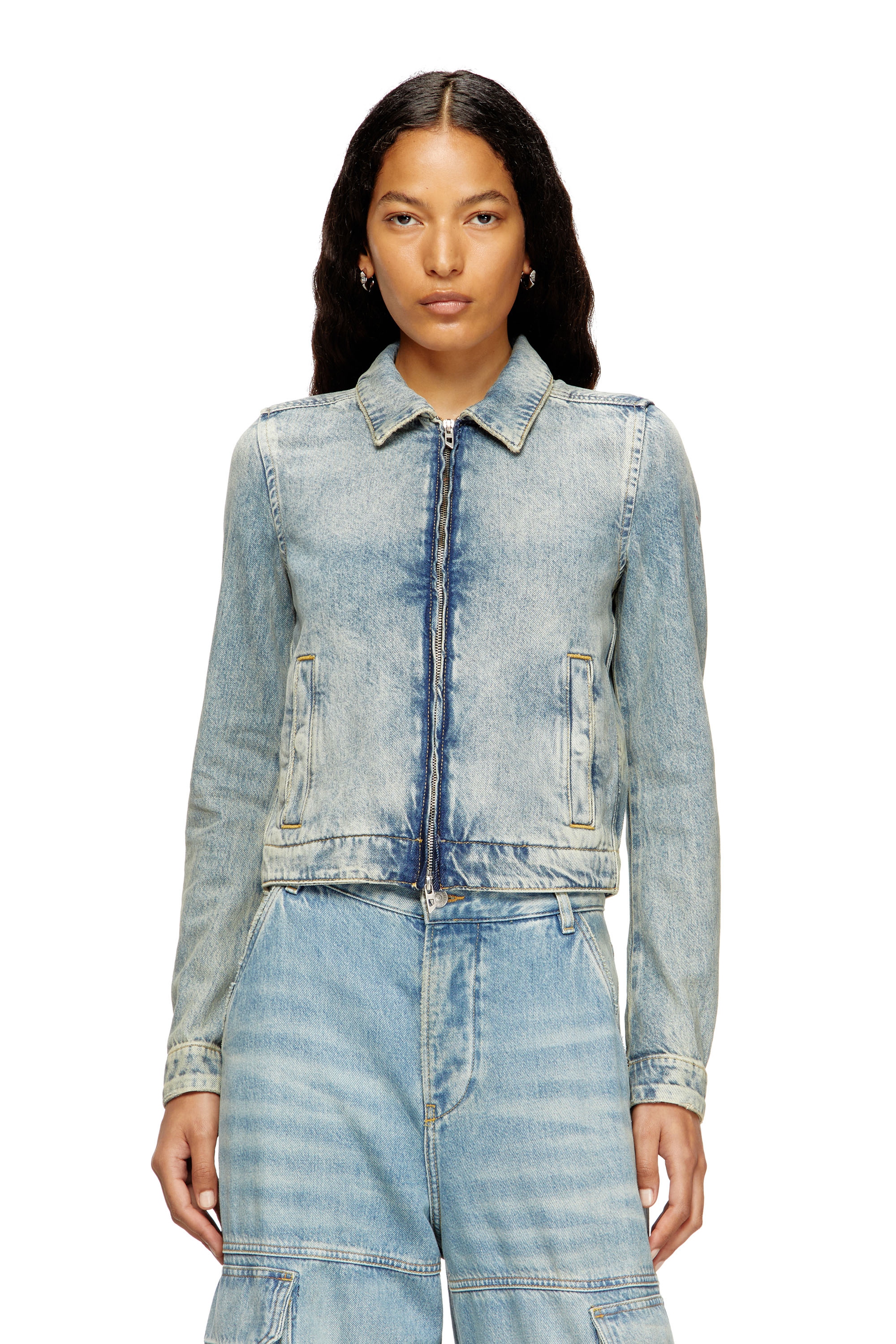 DE-CORB, Light Blue Diesel - DE-CORB, Woman's Jacket in dirt-effect fluid Tencel denim in Light Blue - 3