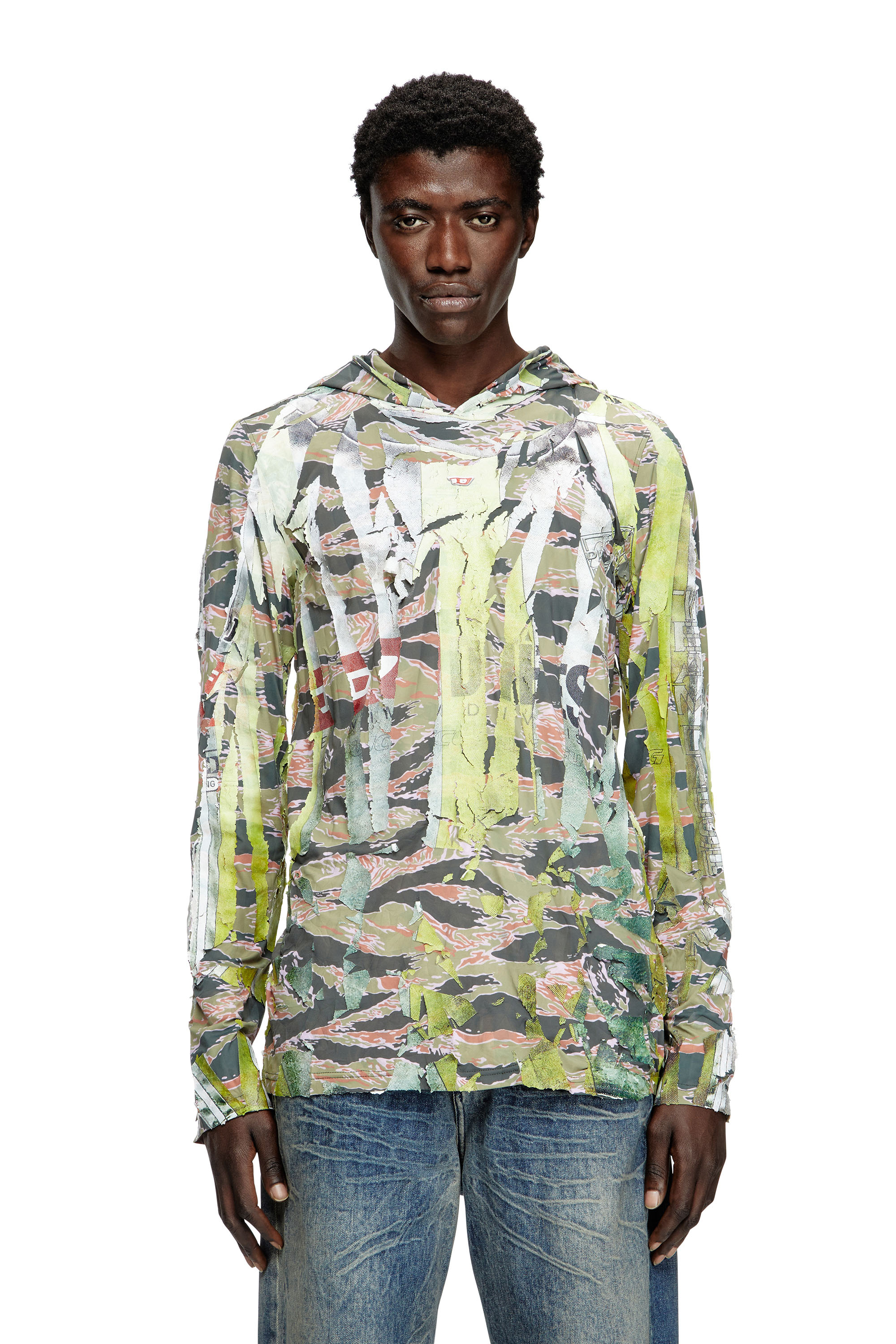 Diesel - T-GILLIS, Unisex's Camo hooded top with cracked over-print in Brown/Green - 2