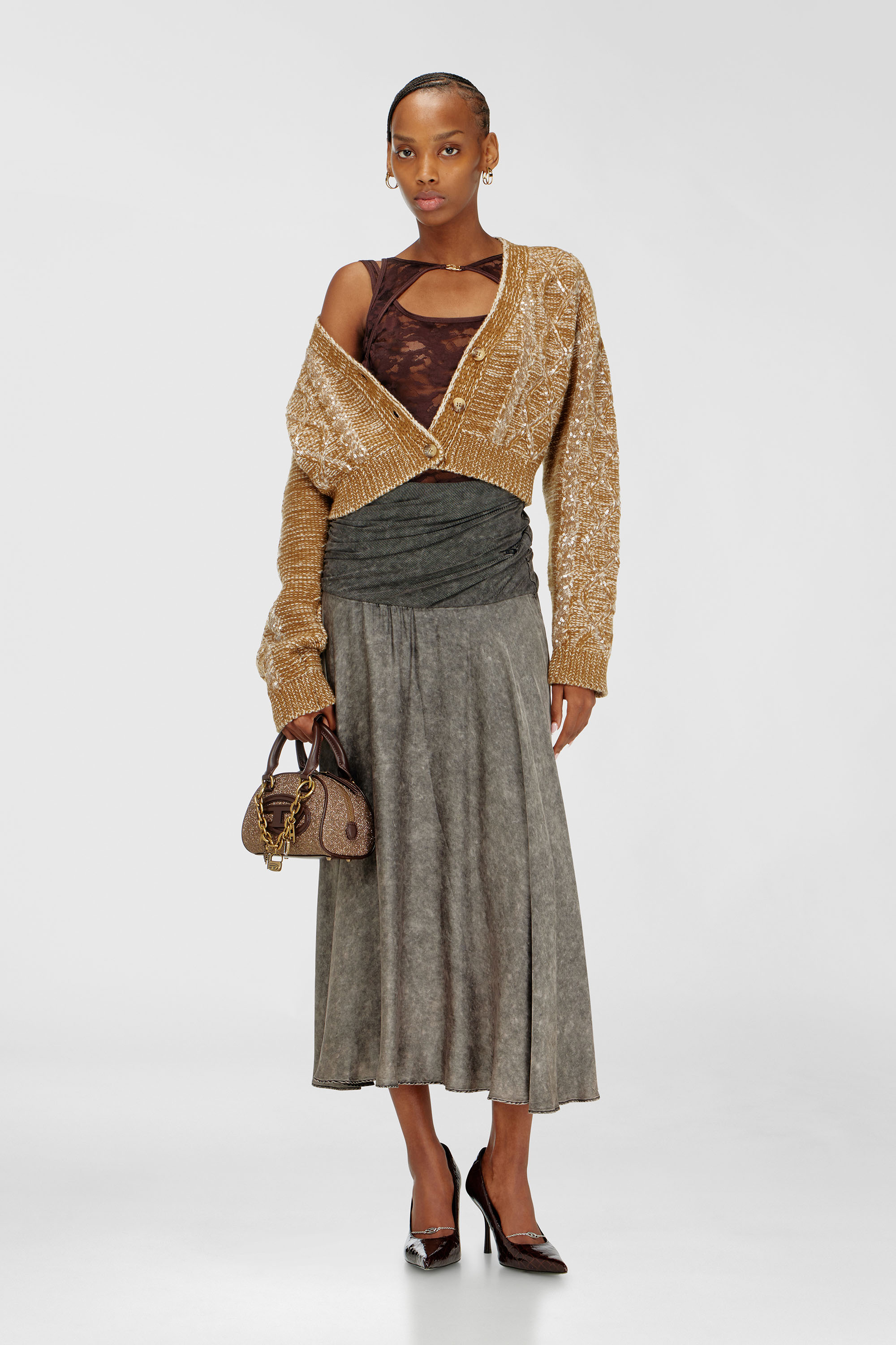 Midi skirt with twisted waist section