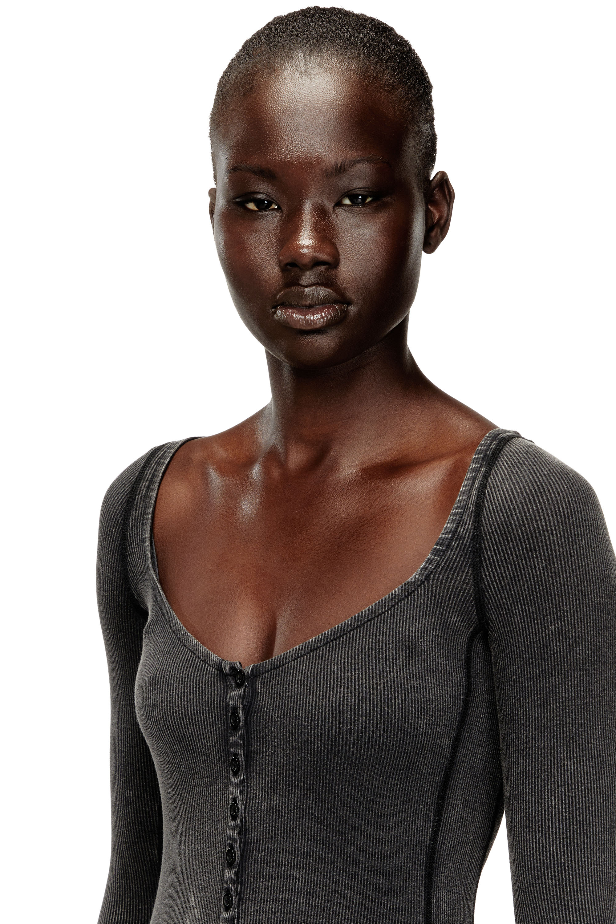 Diesel - D-LEY, Woman's Midi dress in faded ribbed jersey in Grey - 4