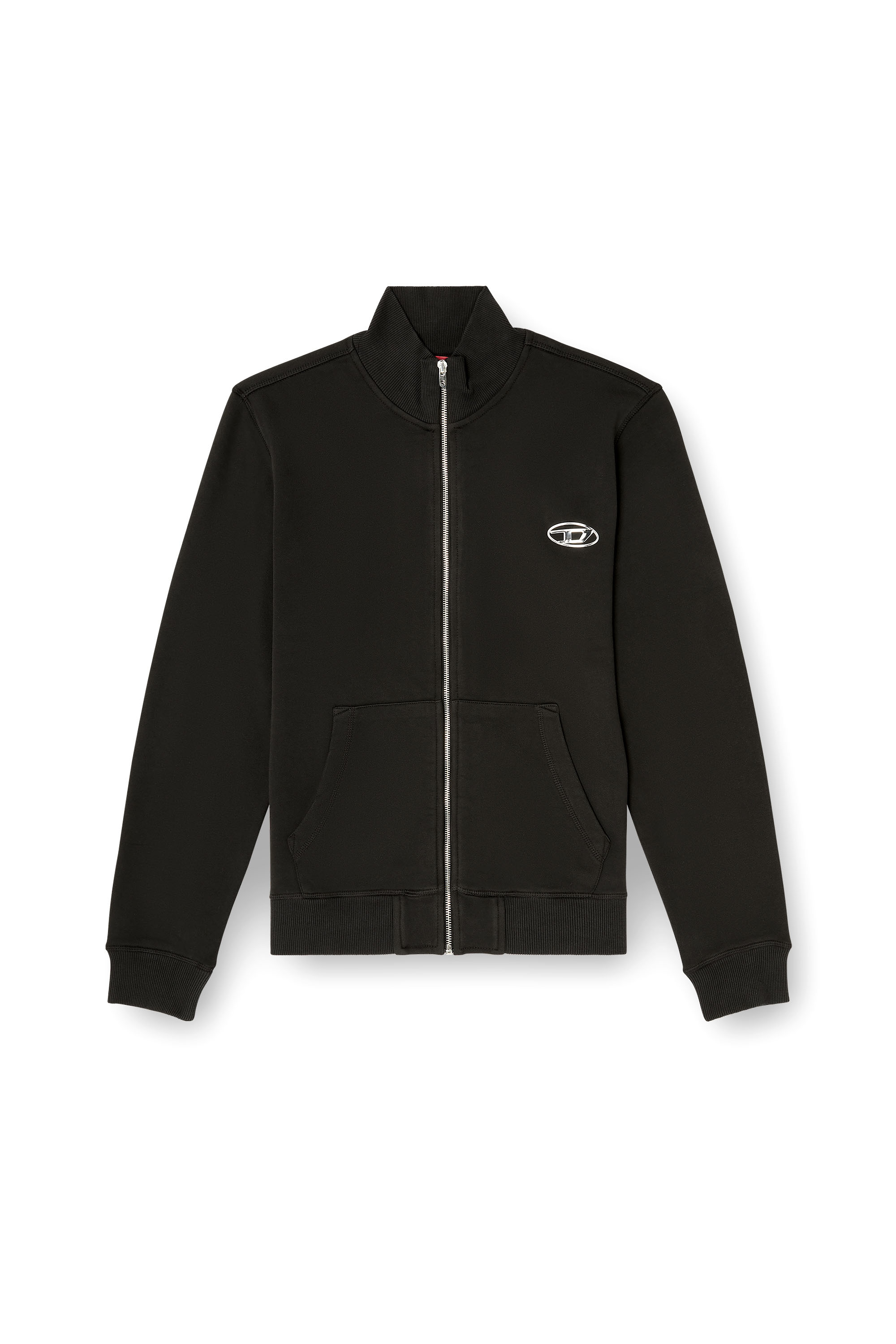 S-GINN-ZIP-IOD, Black Diesel - S-GINN-ZIP-IOD, Man's Wweatshirt with mock neck and metallic Oval D in Black - 2