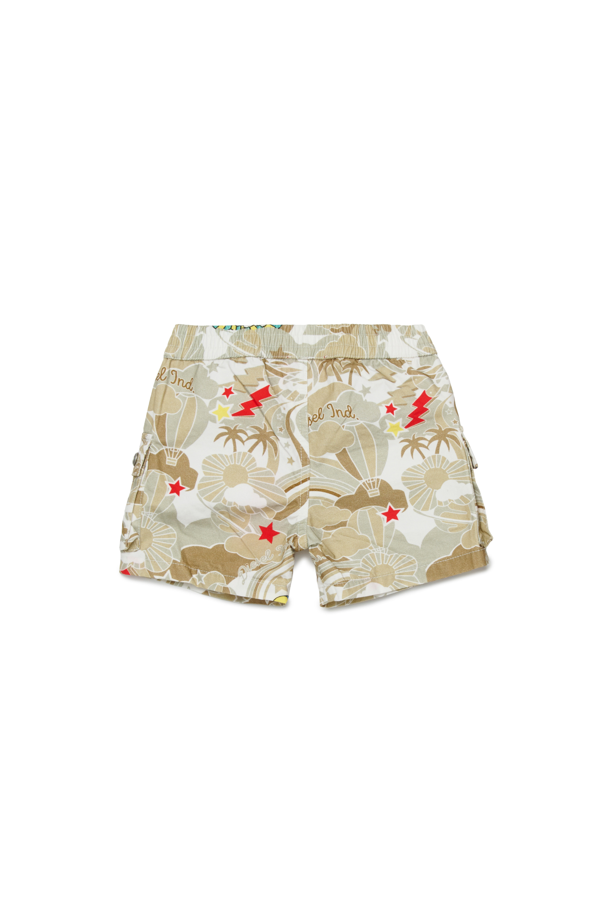 Diesel - PILYSHORTB, Man's Cotton cargo shorts with all-over print in Light Brown - 2