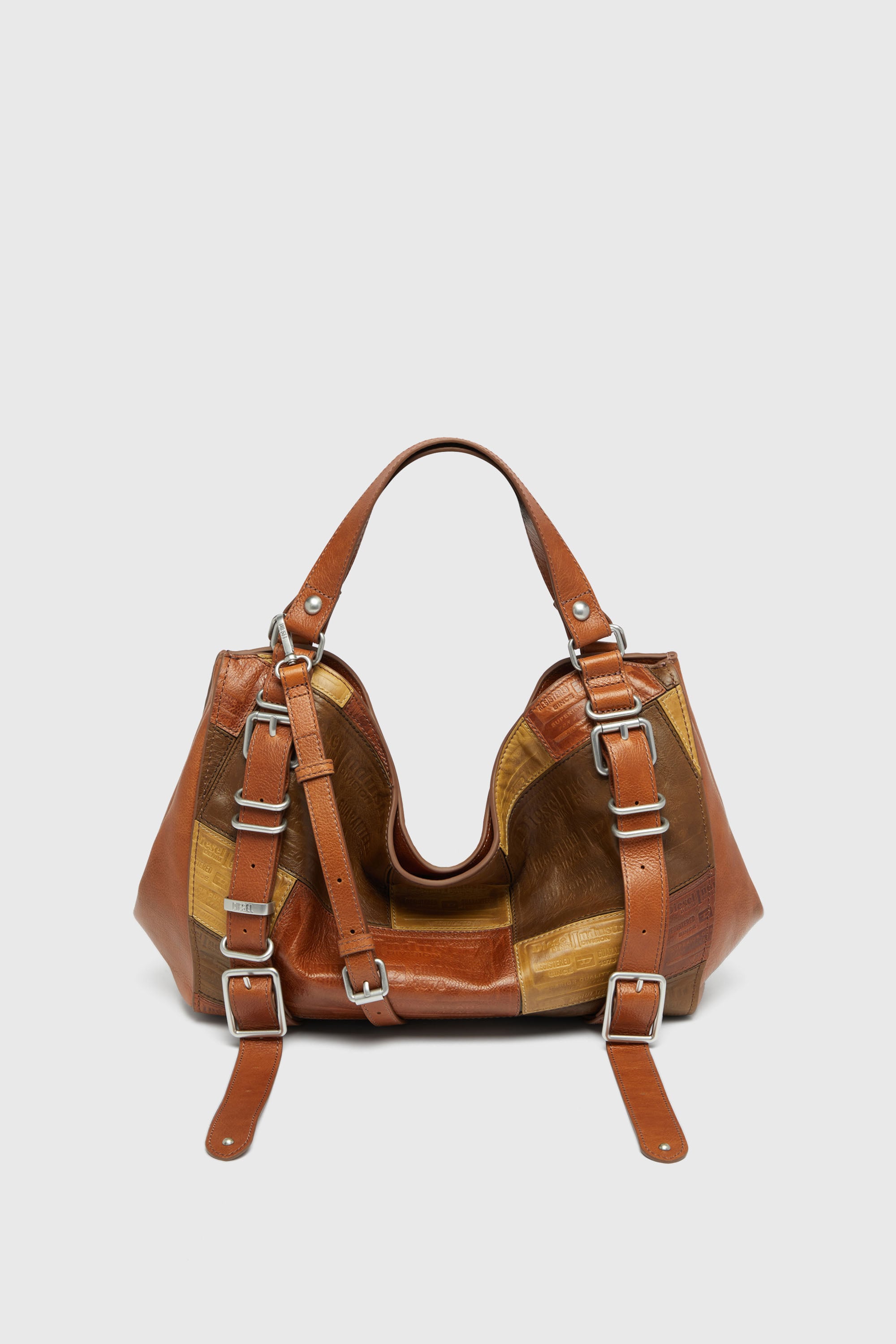 Diesel - D-ONE TOPHANDLE M, Unisex's D-One-Medium top-handle bag in patchwork leather in Brown - 2