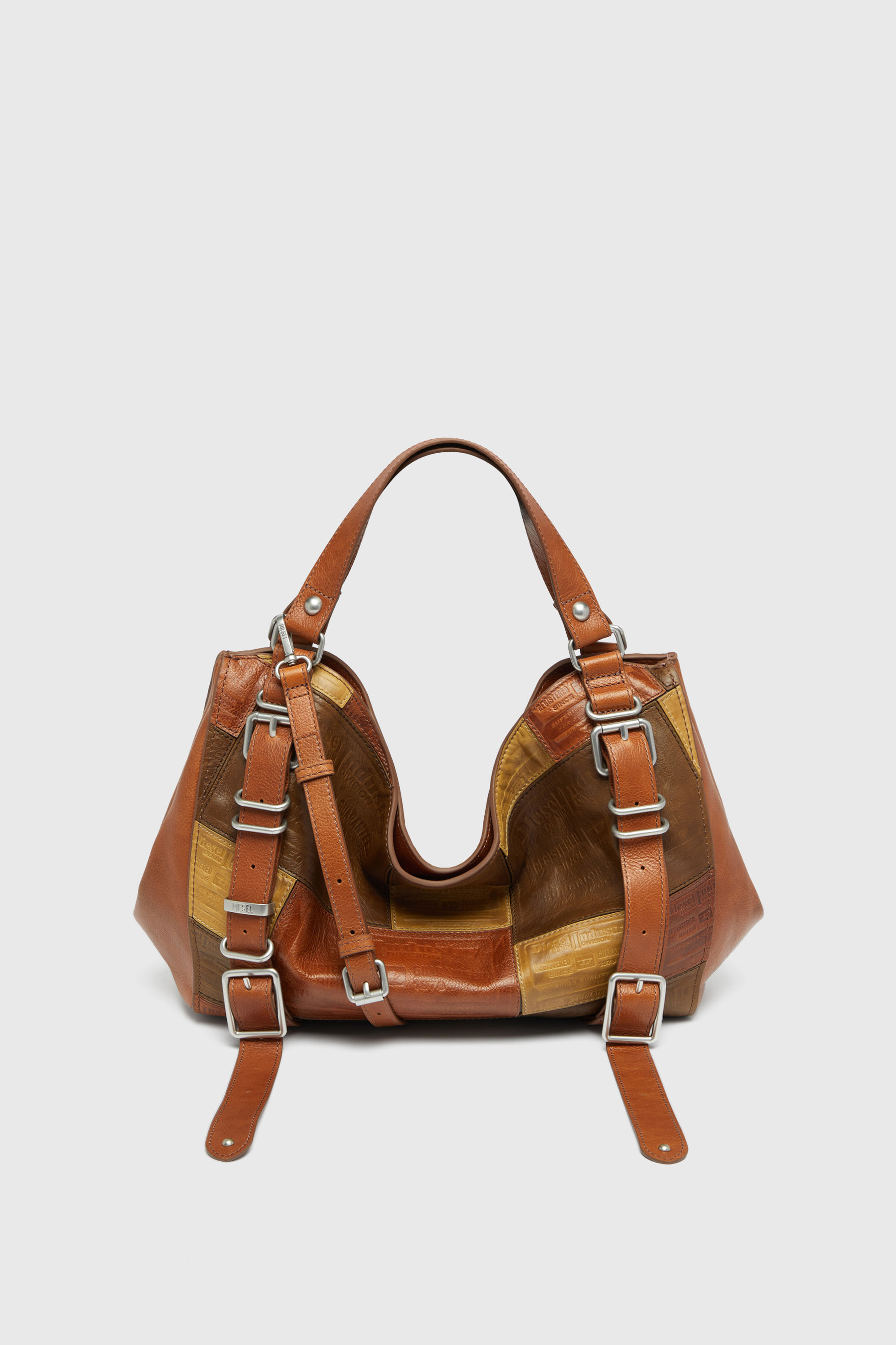 Diesel - D-ONE TOPHANDLE M, Unisex's D-One-Medium top-handle bag in patchwork leather in Brown - 2