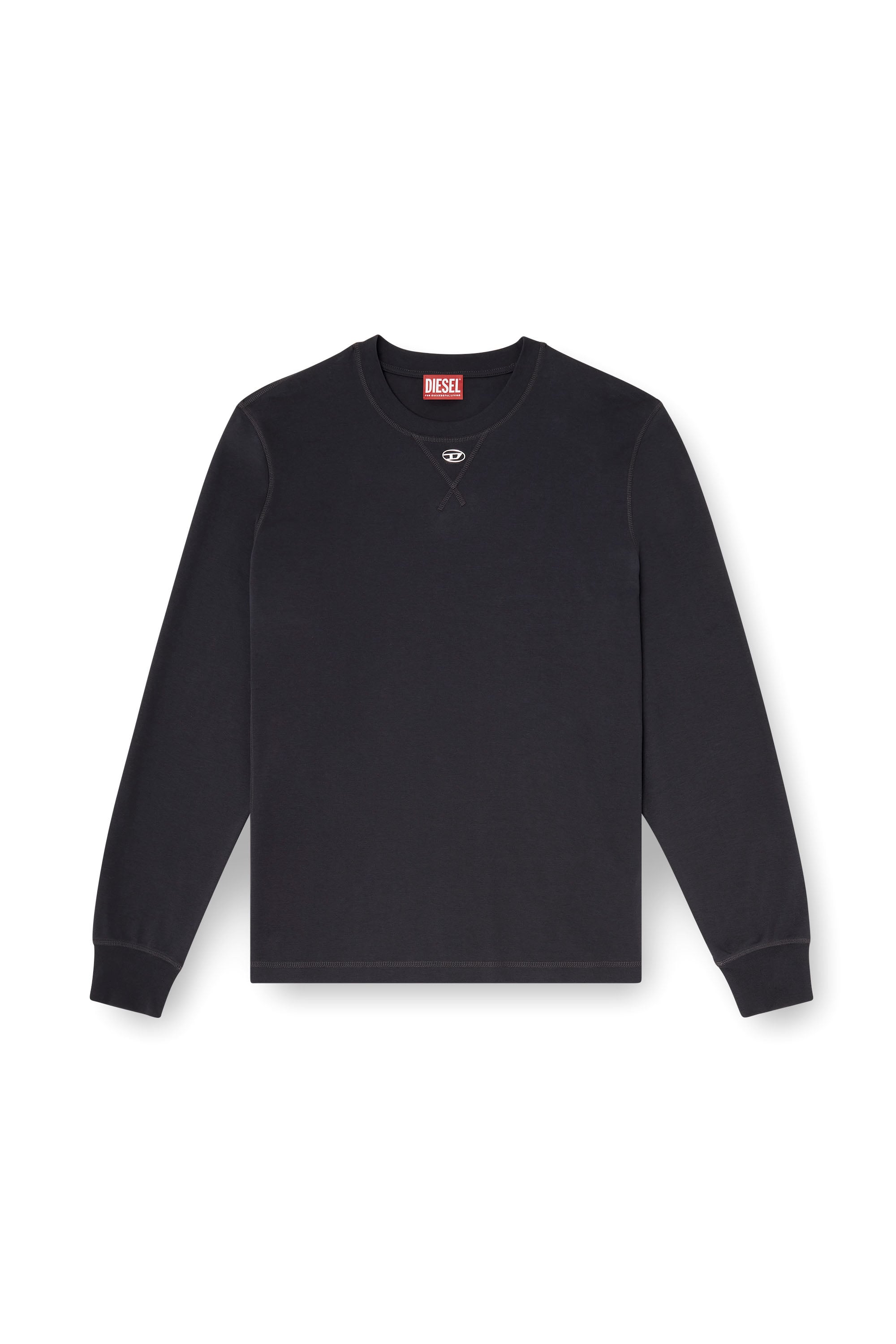 Diesel - T-MADJUST-LS-TR, Man's Cotton long-sleeve T-shirt with Oval D in Dark grey - 2