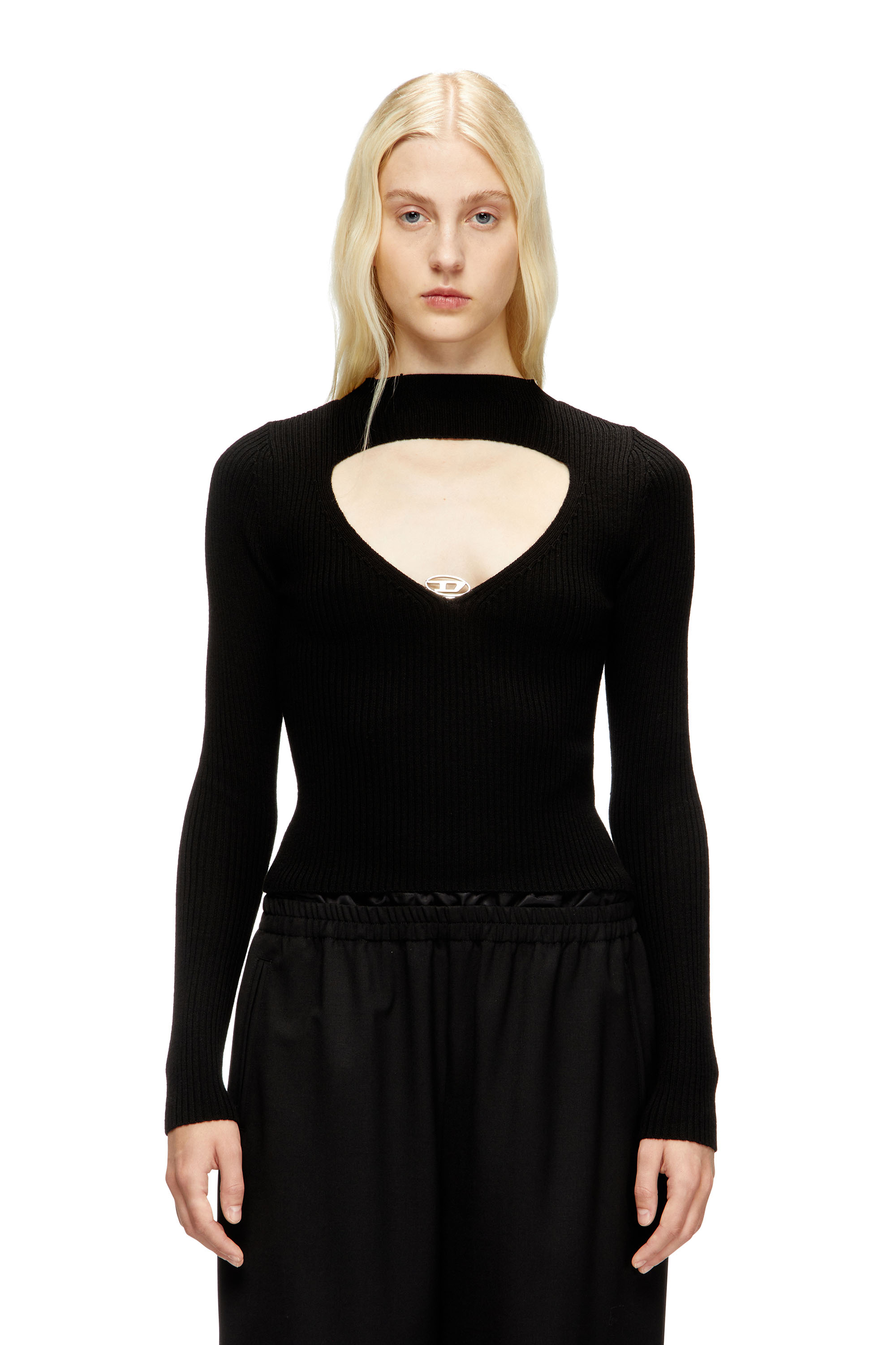 M-OLINA, Black Diesel - M-OLINA, Woman's Ribbed wool jumper with cut-out in Black - 3