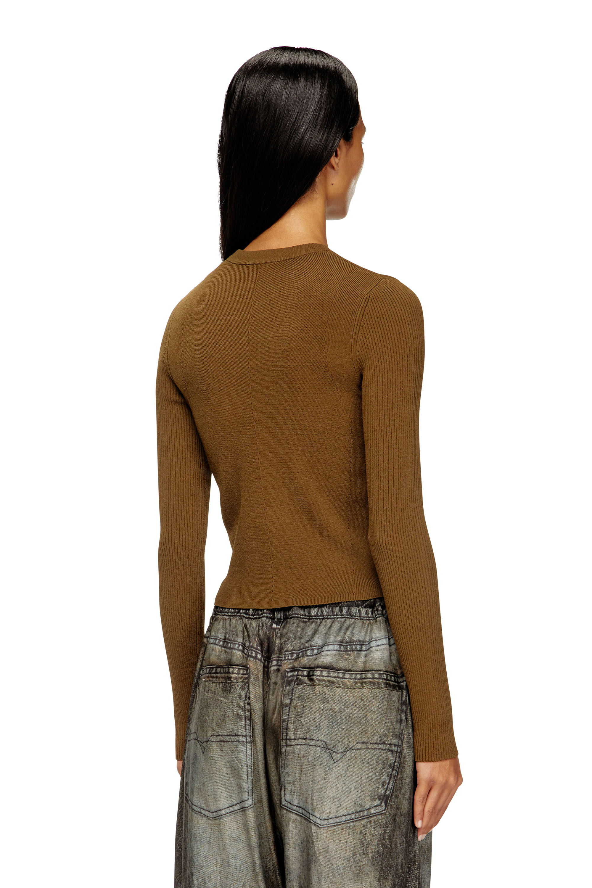Diesel - M-VALARI, Woman's Rib-knit viscose-blend top with Oval D in Green - 4