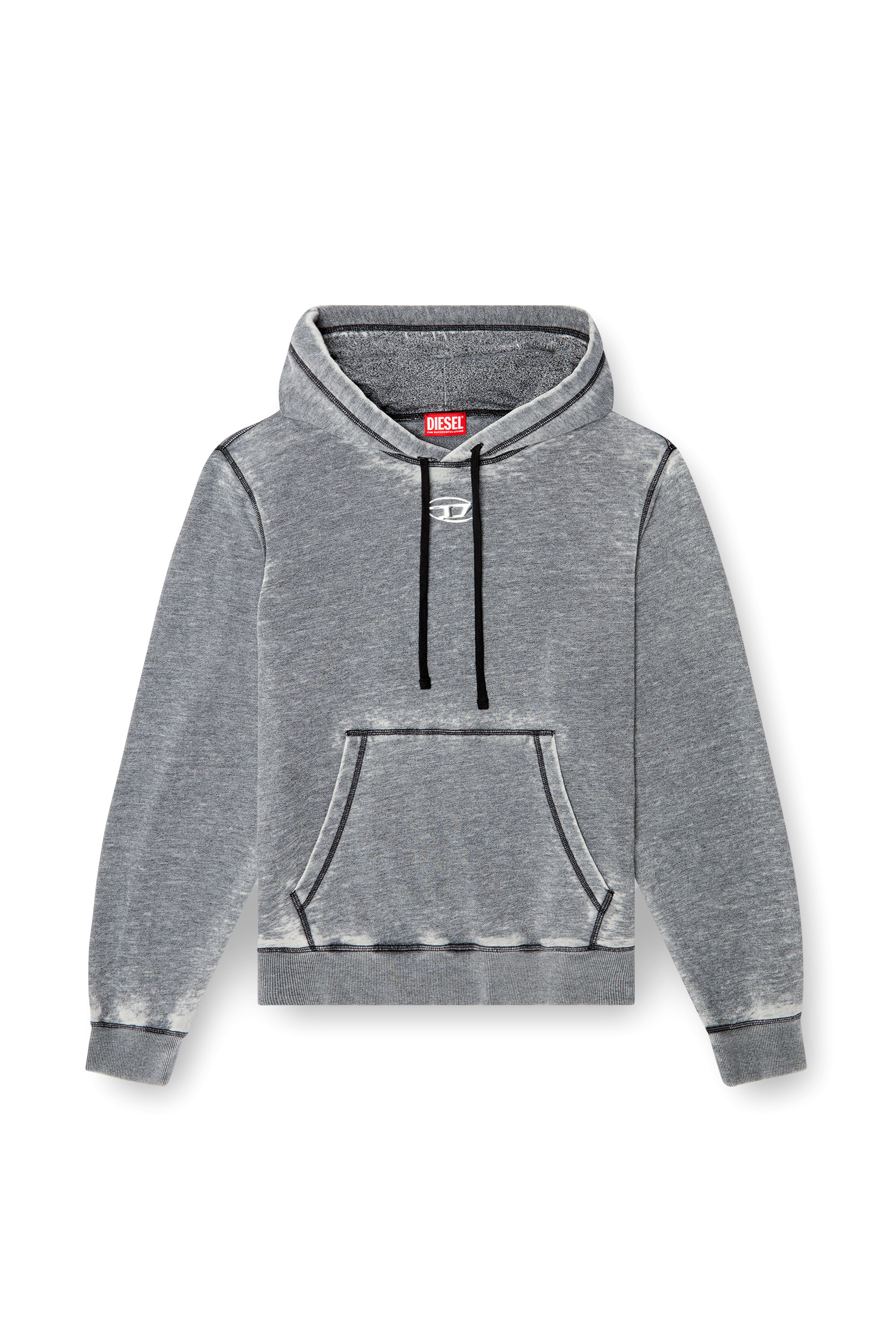 Diesel - S-GINN-HOOD-PAK, Man's Burnout hoodie with metal-look logo in Grey - 2