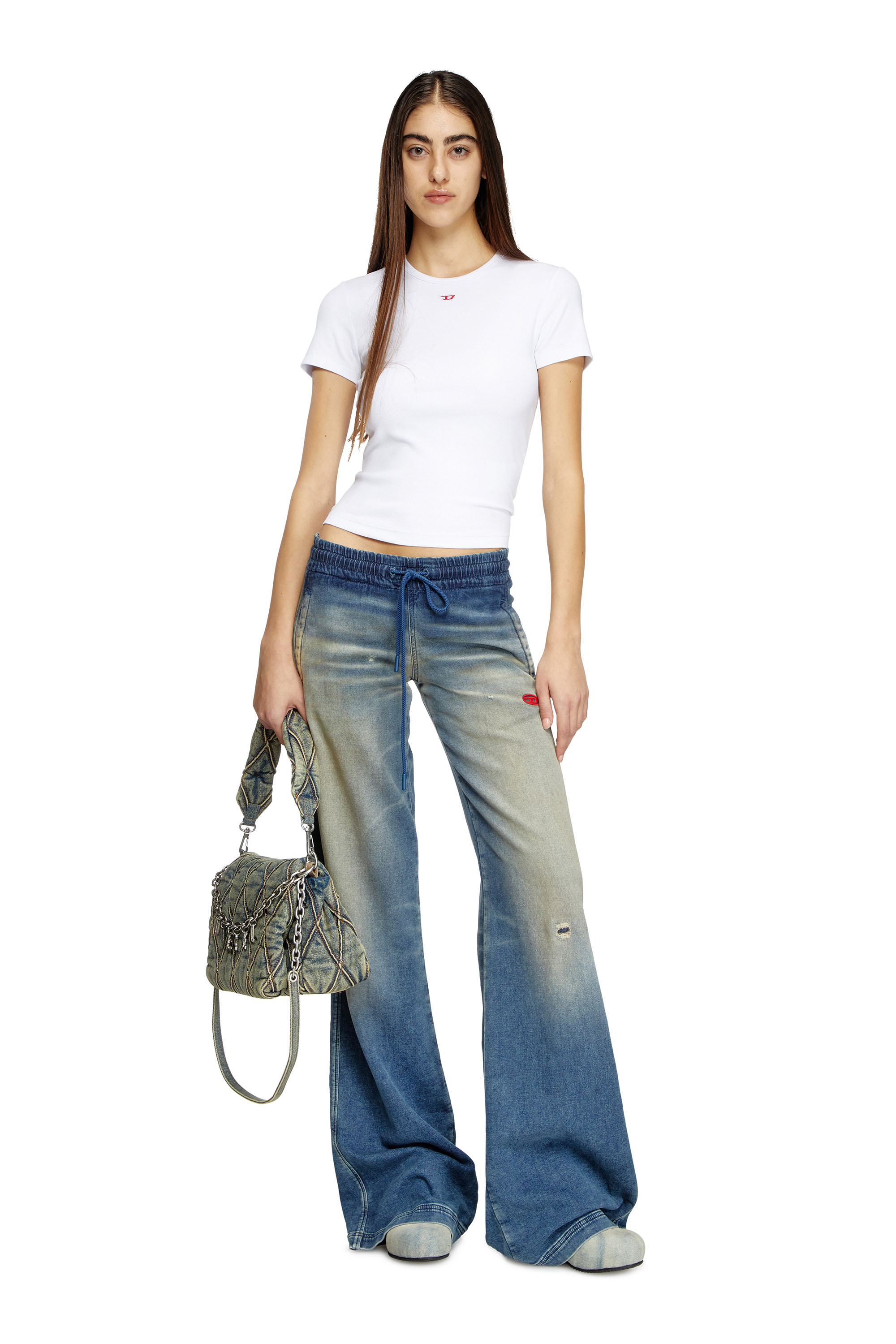 T-ELE-LONG-D, White Diesel - T-ELE-LONG-D, Woman's T-shirt with D logo patch in White - 1