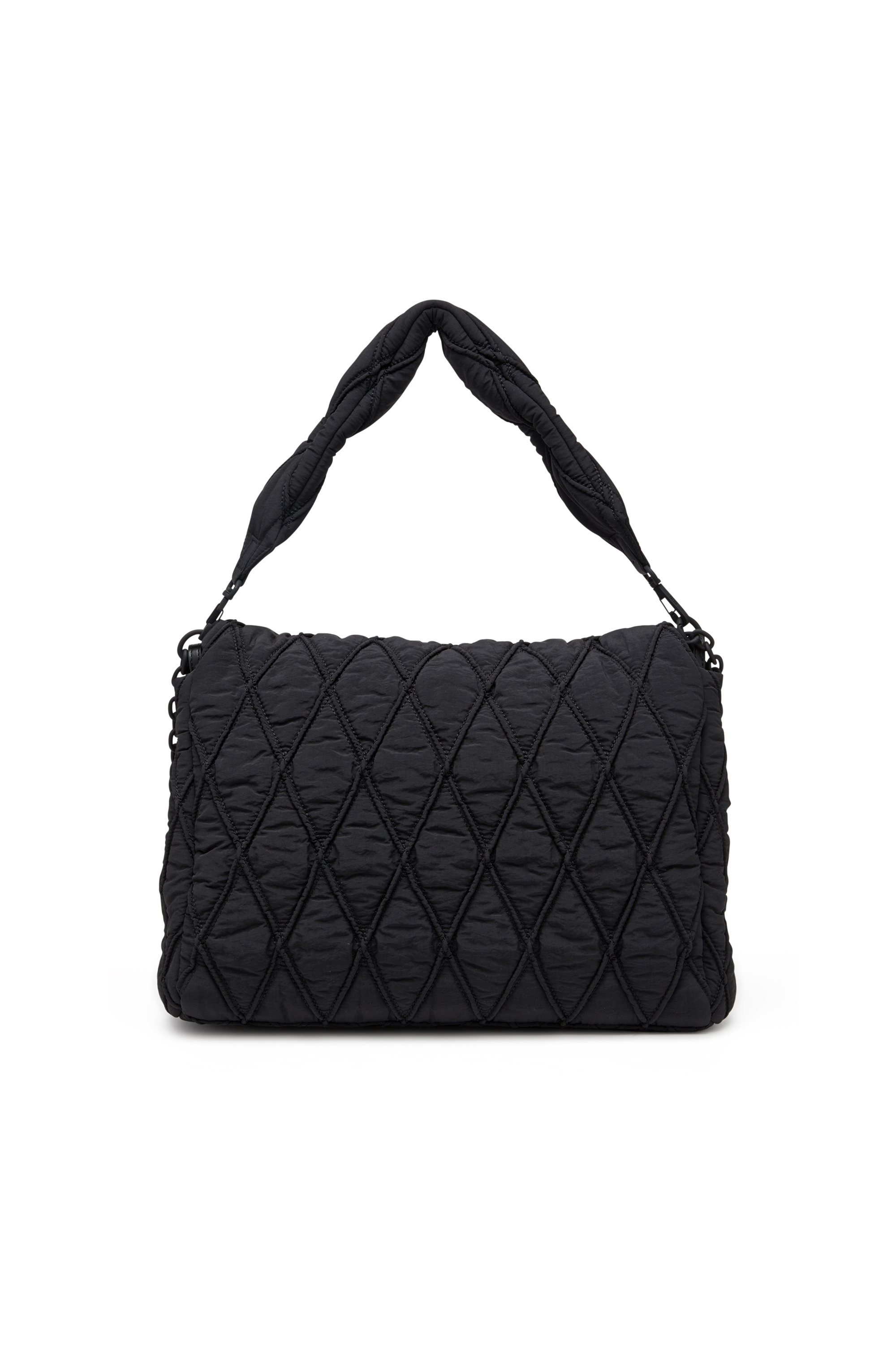 Diesel - CHARM-D SHOULDER L, Woman's Shoulder bag in quilted washed nylon in Black - 3