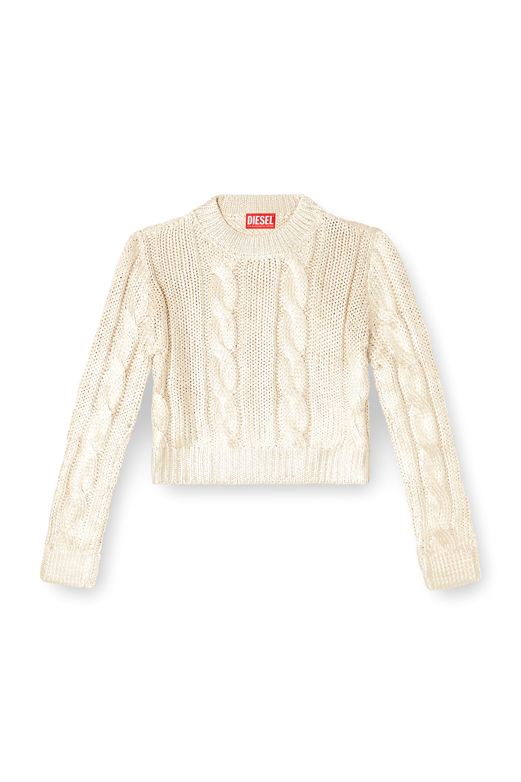 M-MICCHA, Beige Diesel - M-MICCHA, Woman's Cable-knit jumper with shiny effect in Beige - 2