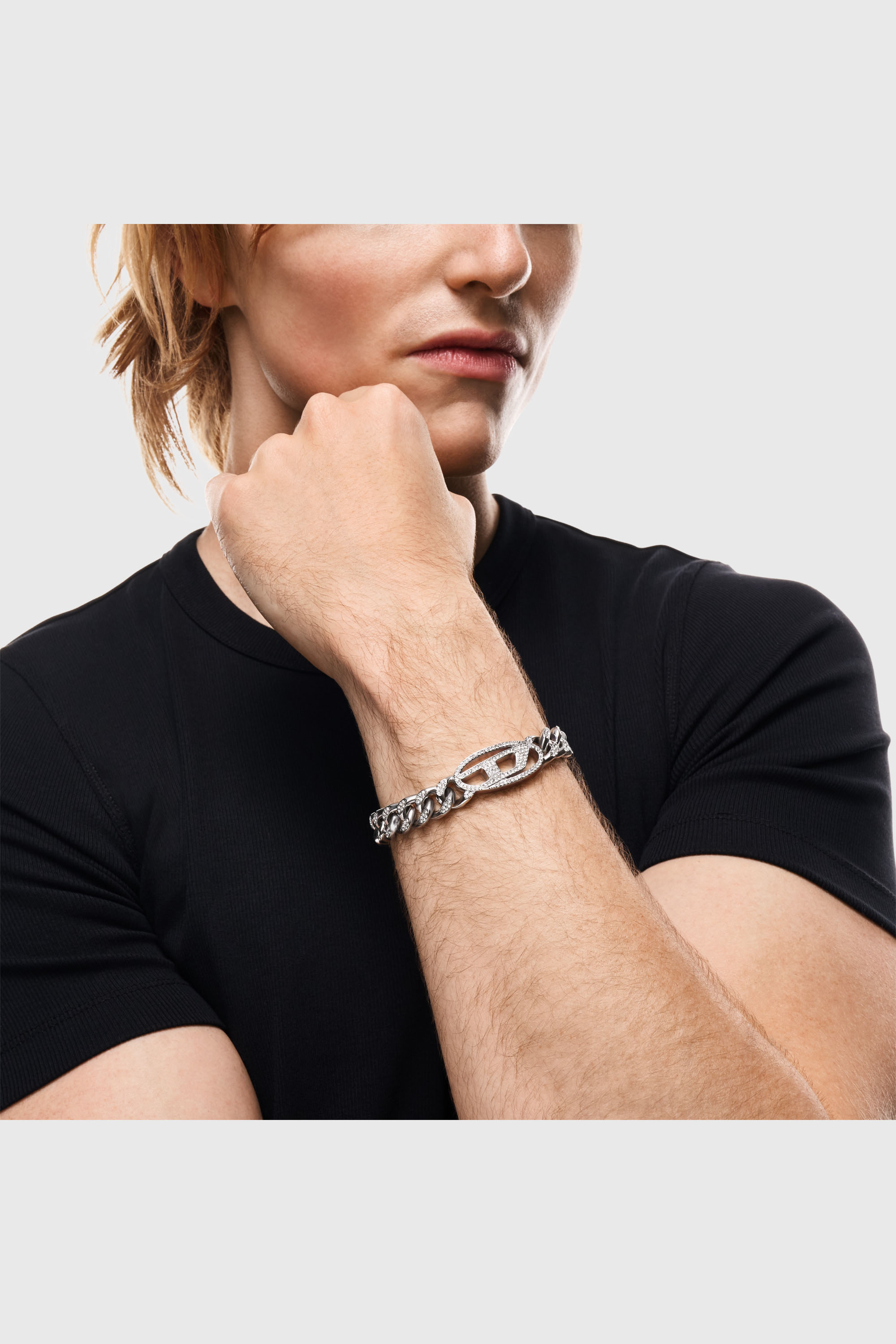 Diesel - DX1707040 JEWELLERY, Unisex's Stainless steel Oval D glitz chain bracelet in Silver - 5