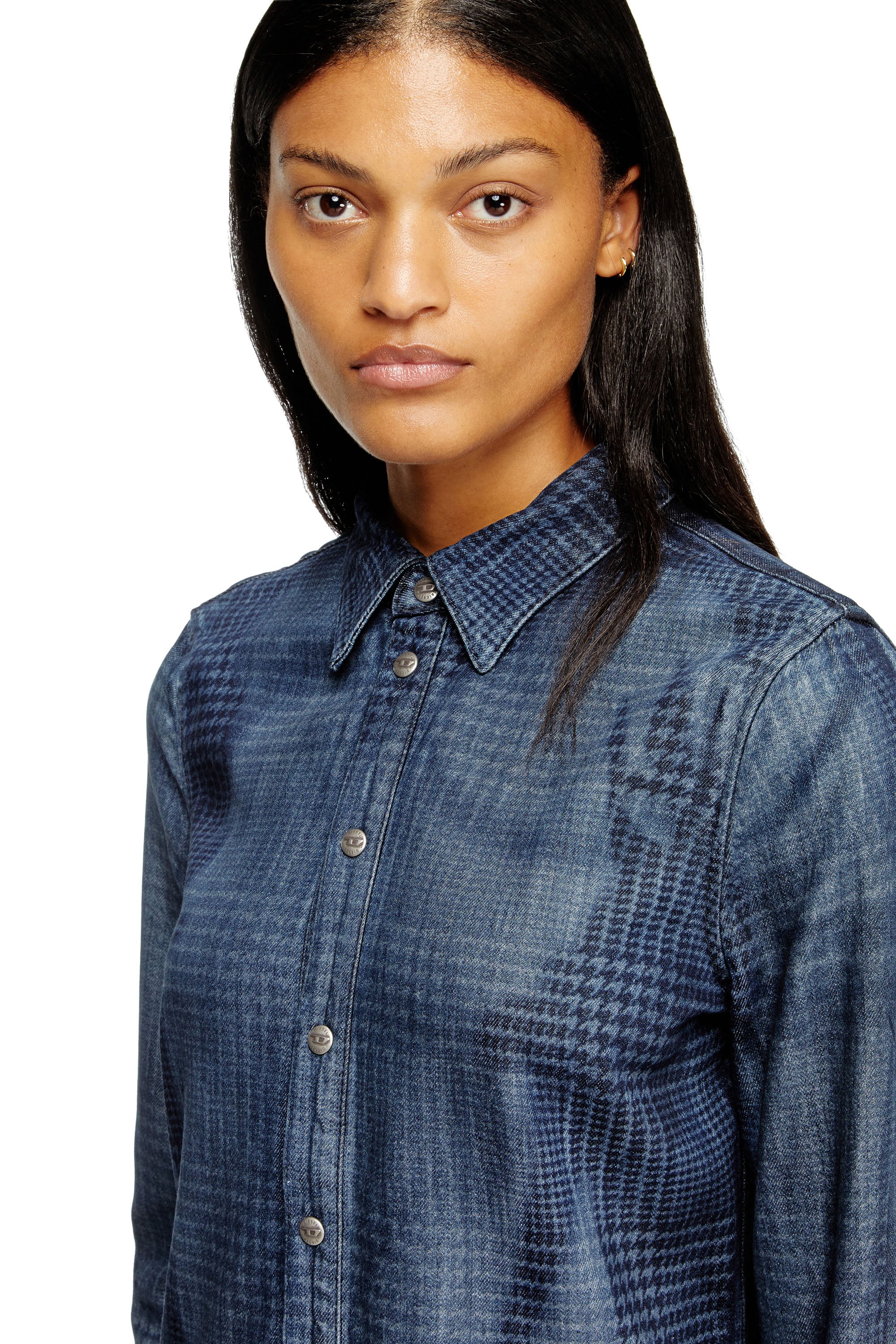 Diesel - DE-EAZY DRESS-S, Woman's Shirt dress in fluid Prince of Wales denim in Blue - 4