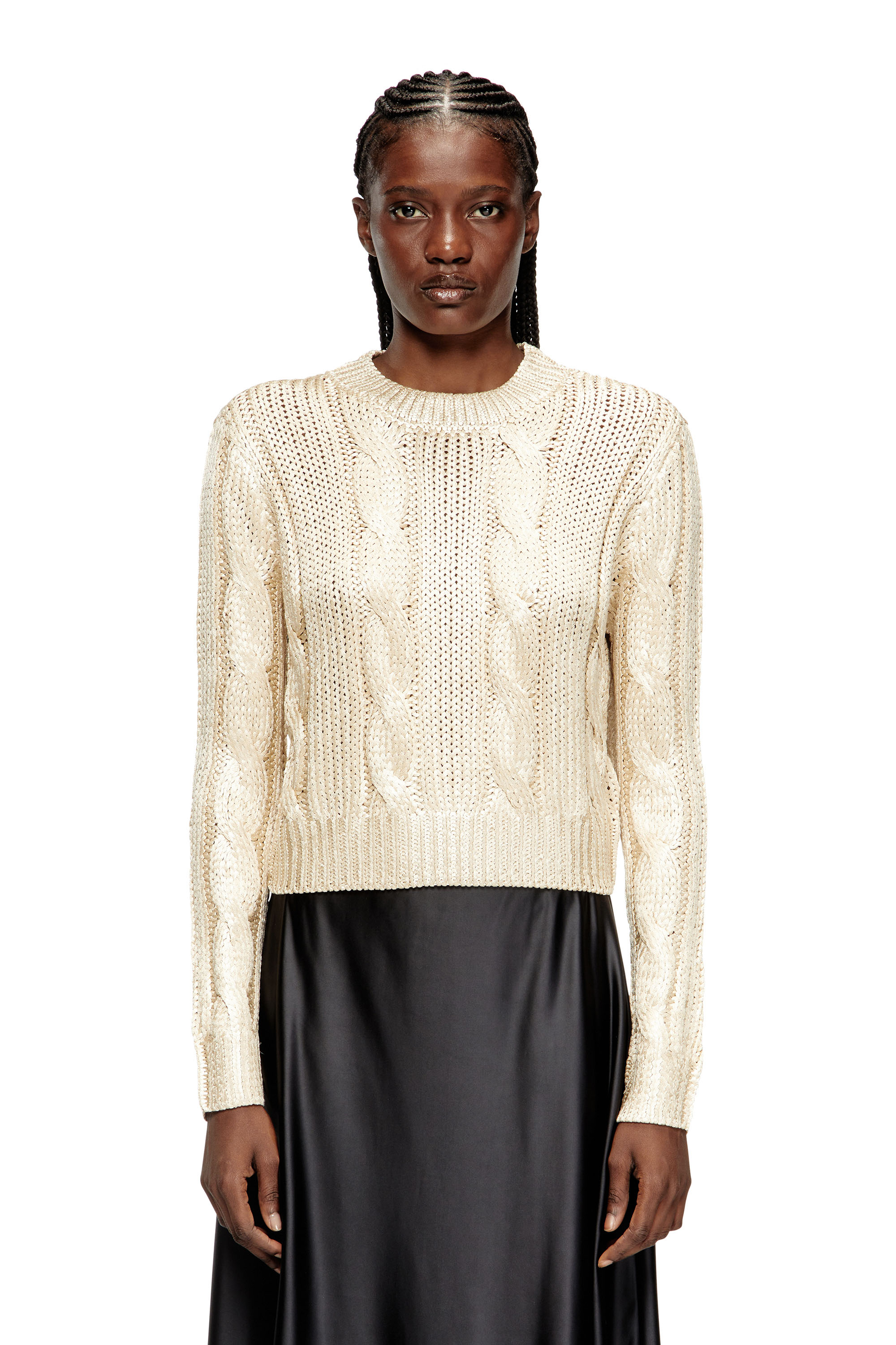 M-MICCHA, Beige Diesel - M-MICCHA, Woman's Cable-knit jumper with shiny effect in Beige - 3