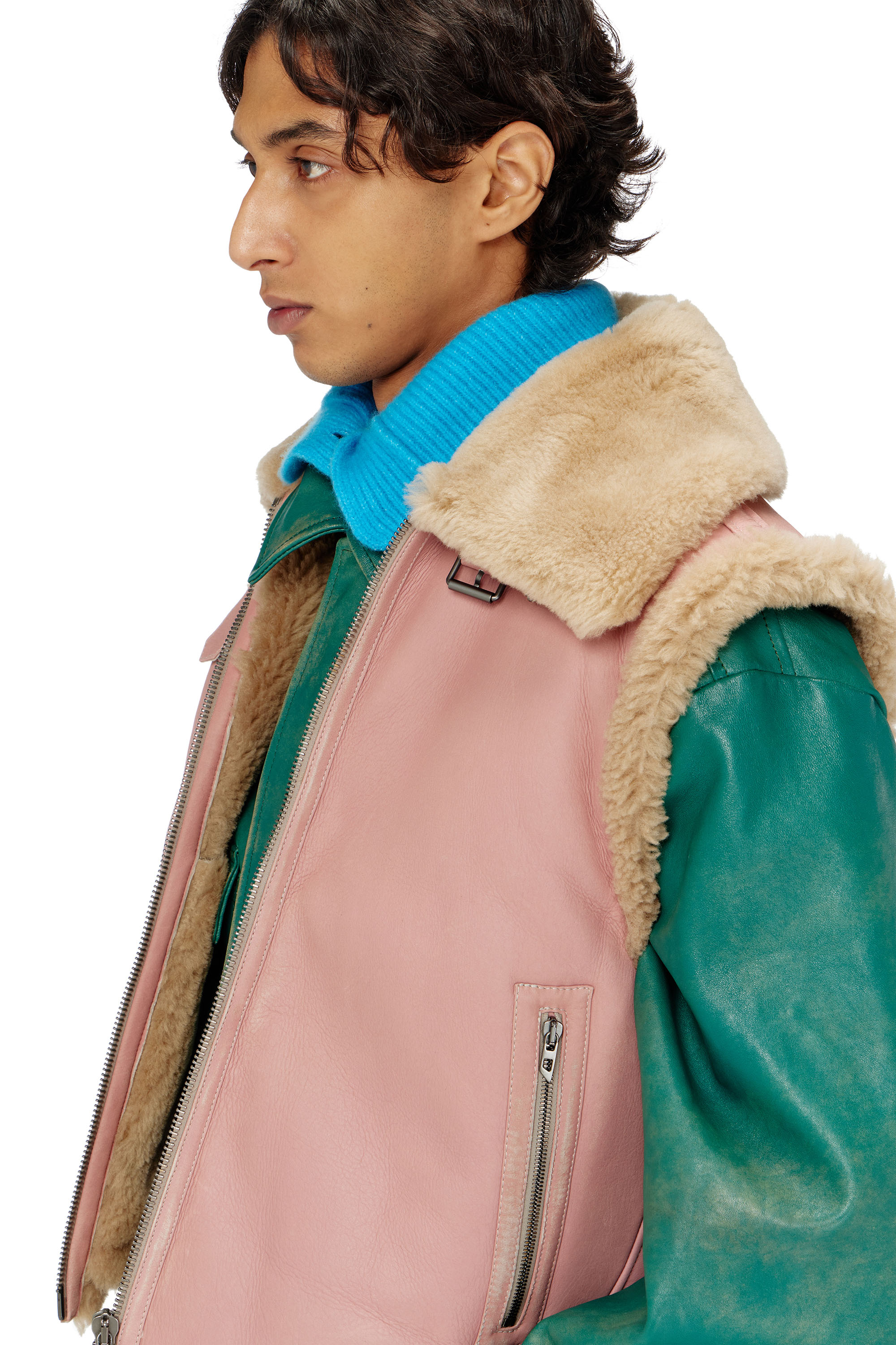 Diesel - L-HONT, Man's Shearling leather vest in Pink - 5