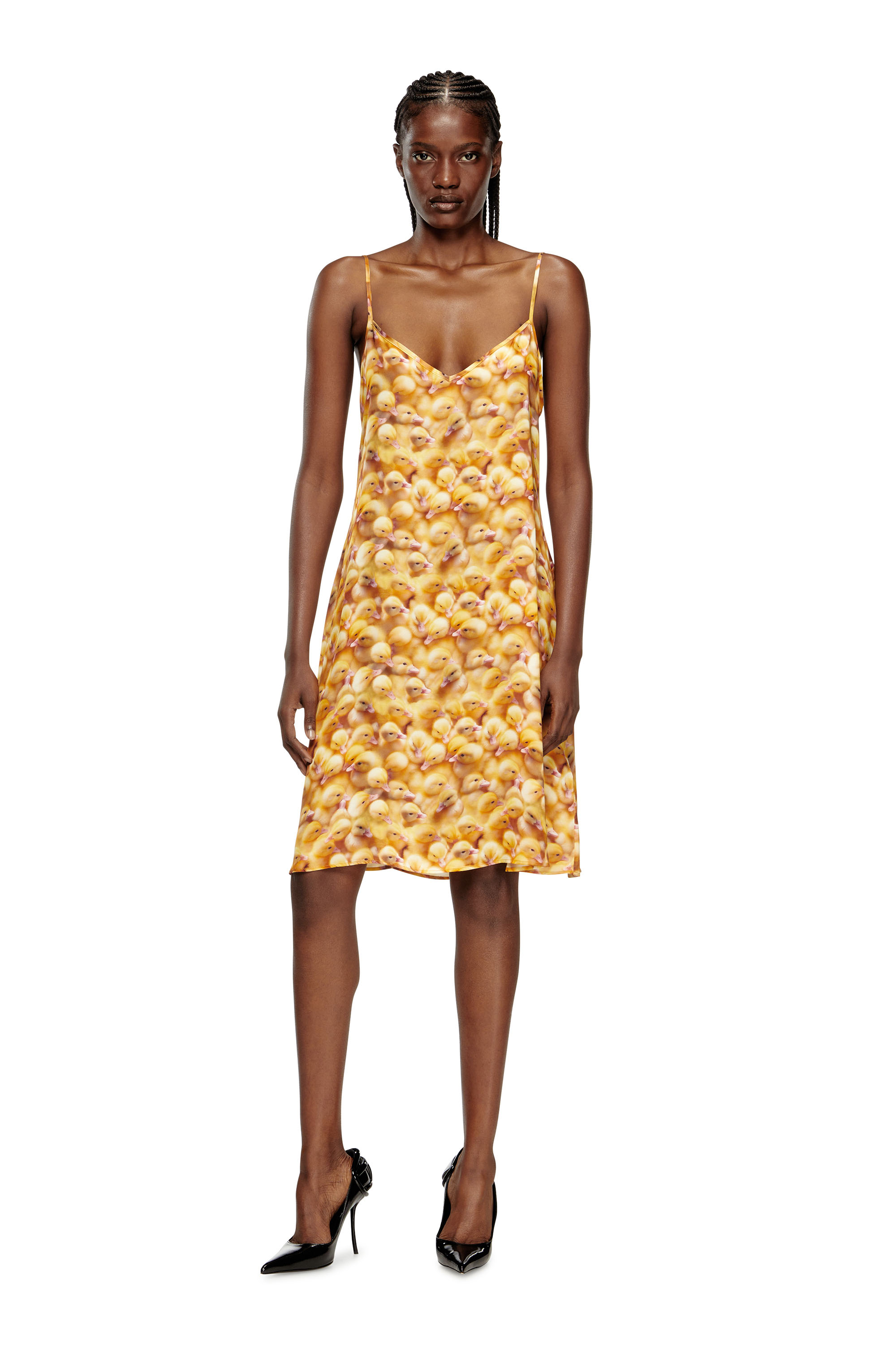 Diesel - D-ULCET, Woman's Mini dress in viscose with all-over print in Yellow - 2