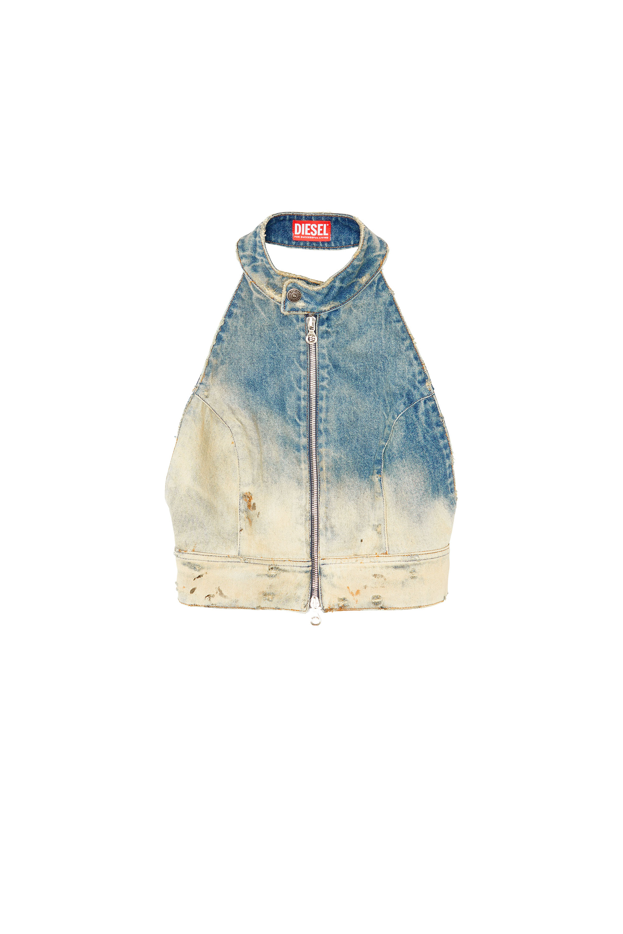 Diesel - DE-BIK-FSC, Woman's Open-back top in lace denim in Light Blue - 2
